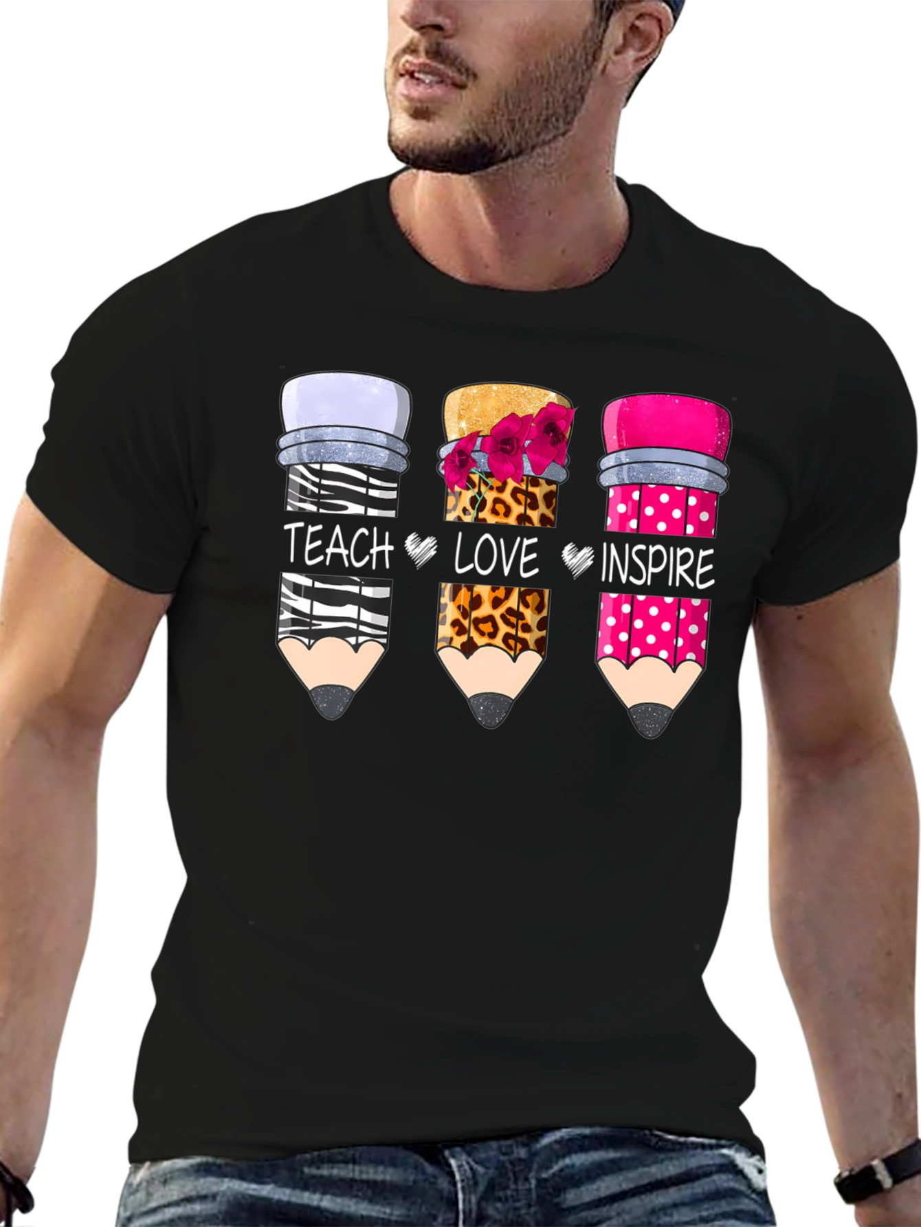 Teach Love Inspire Pencil Design T-Shirt