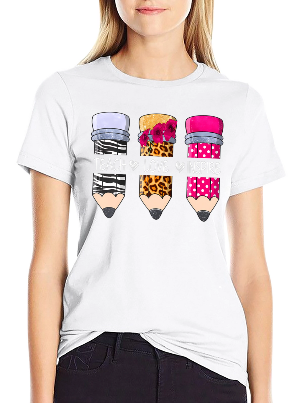 Teach Love Inspire Pencil Design T-Shirt