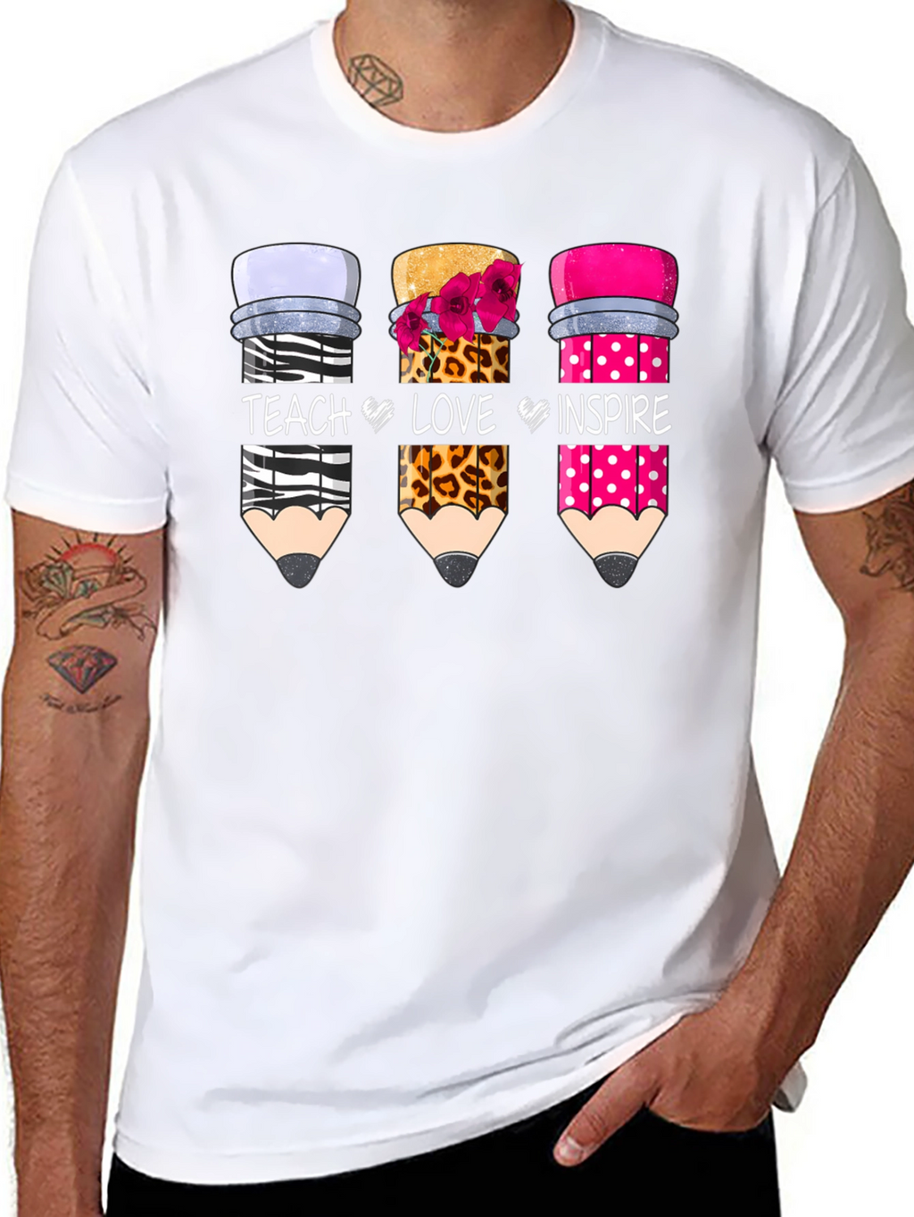 Teach Love Inspire Pencil Design T-Shirt