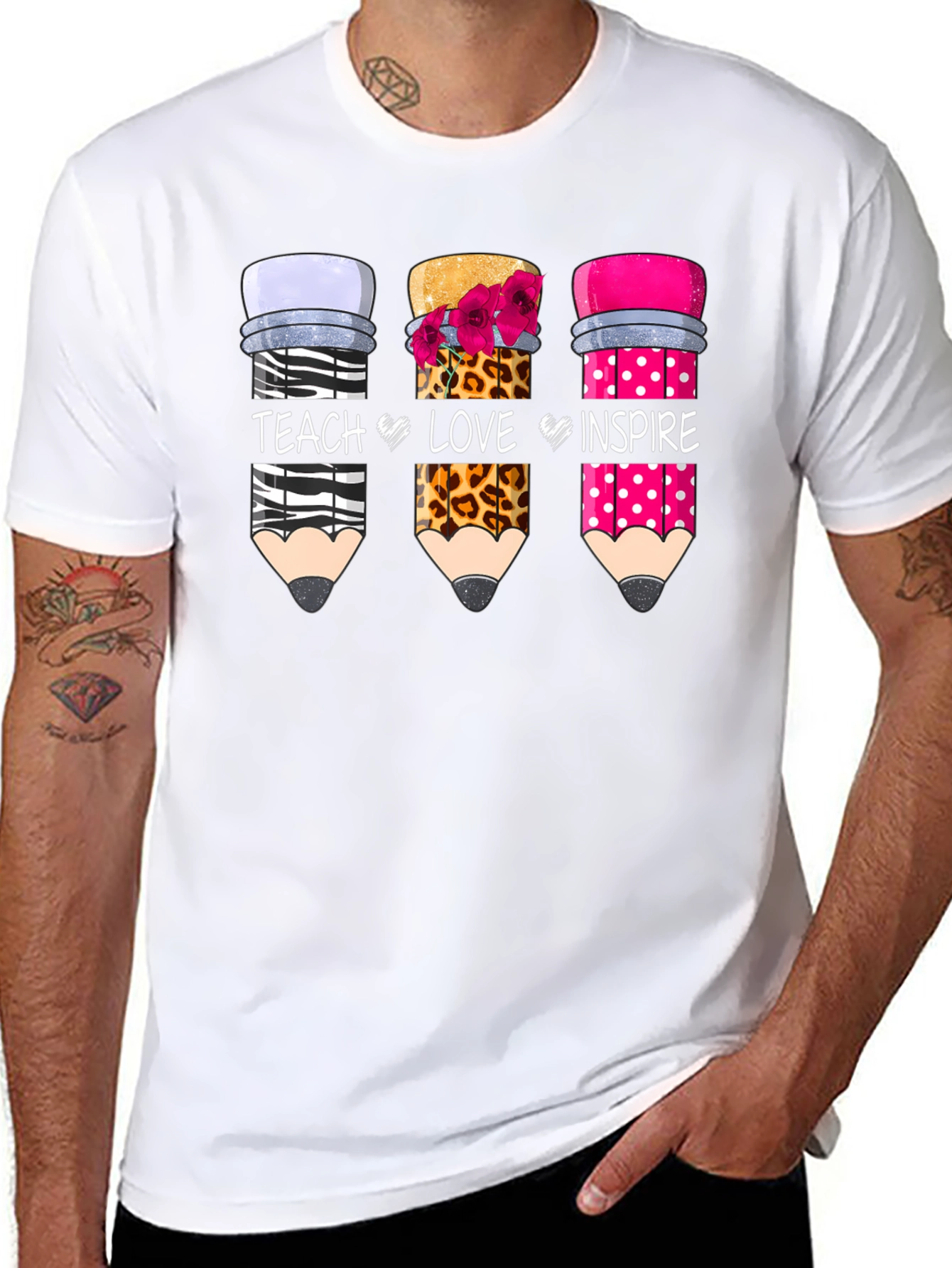 Teach Love Inspire Pencil Design T-Shirt