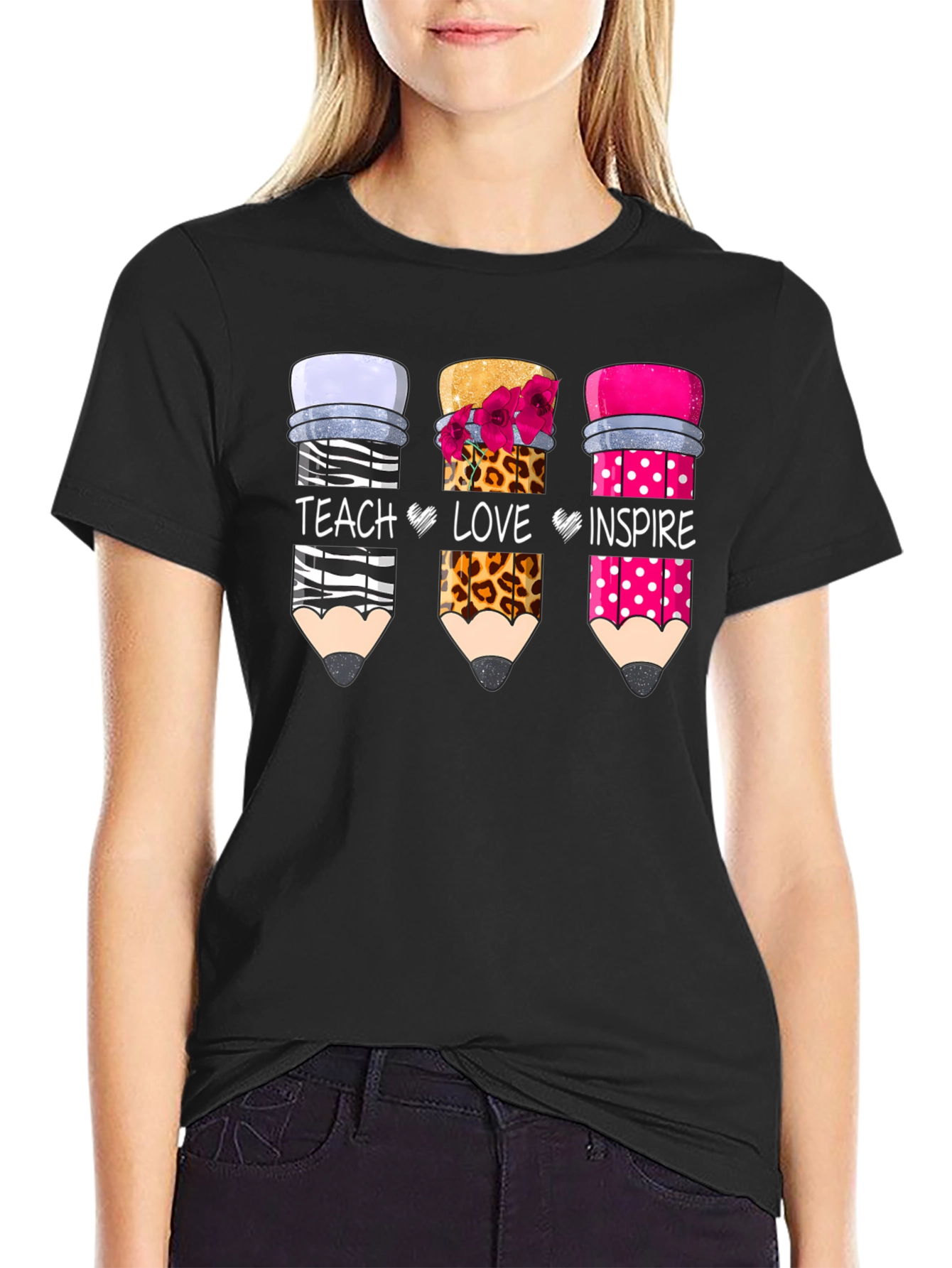 Teach Love Inspire Pencil Design T-Shirt