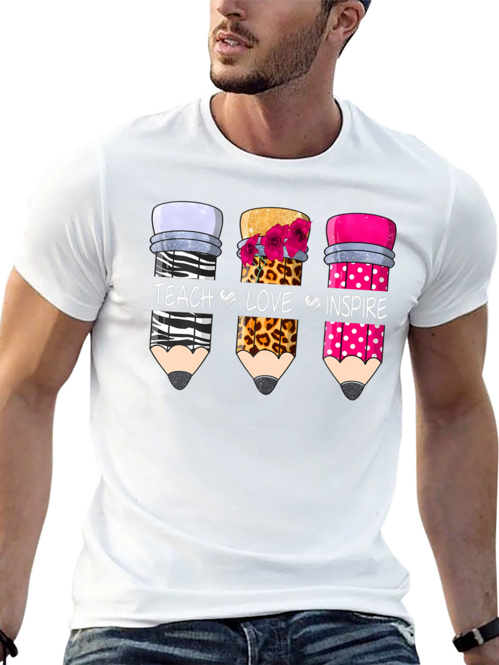 Teach Love Inspire Pencil Design T-Shirt