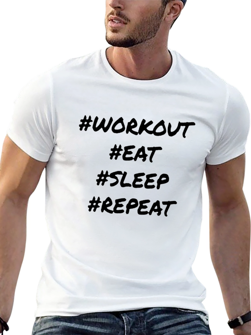 Workout Eat Sleep Repeat Black Graphic Tee