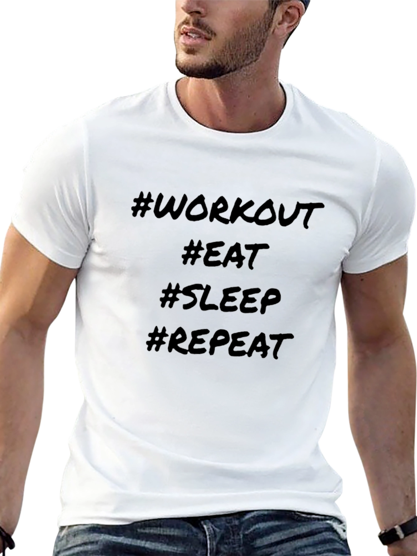 Workout Eat Sleep Repeat Black Graphic Tee