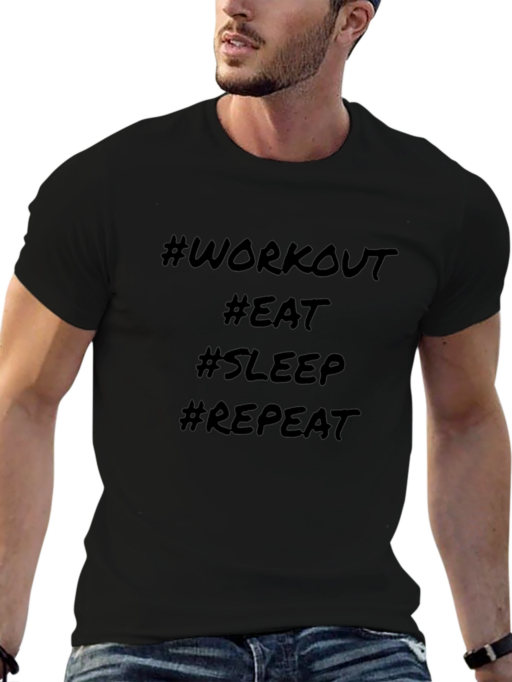 Workout Eat Sleep Repeat Black Graphic Tee