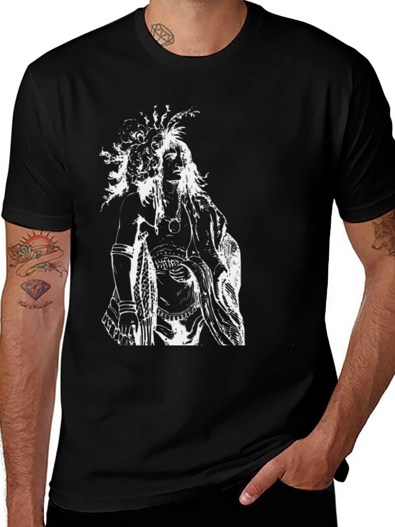Native American Graphic Tee - Black Cotton Shirt