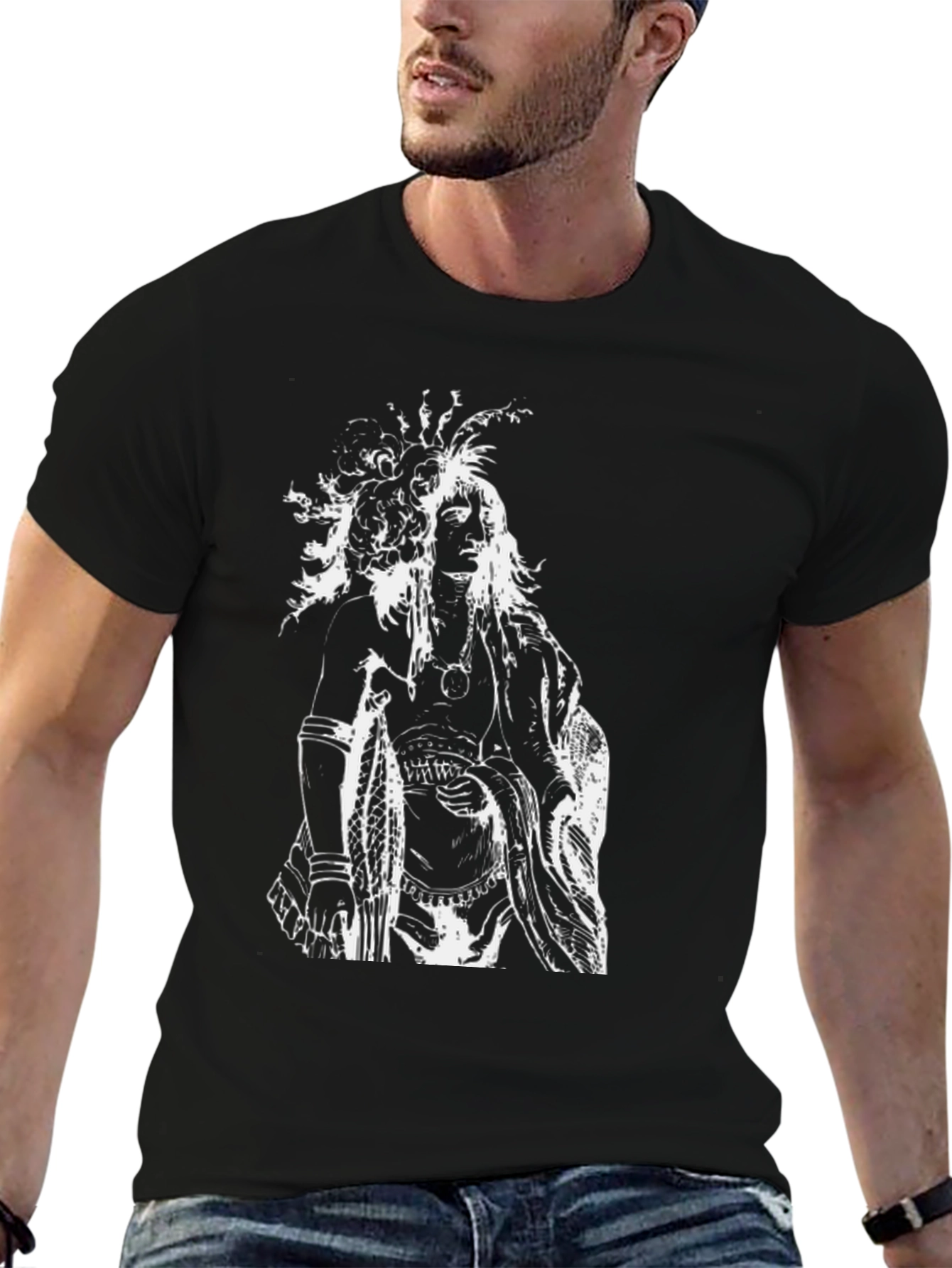 Native American Graphic Tee - Black Cotton Shirt