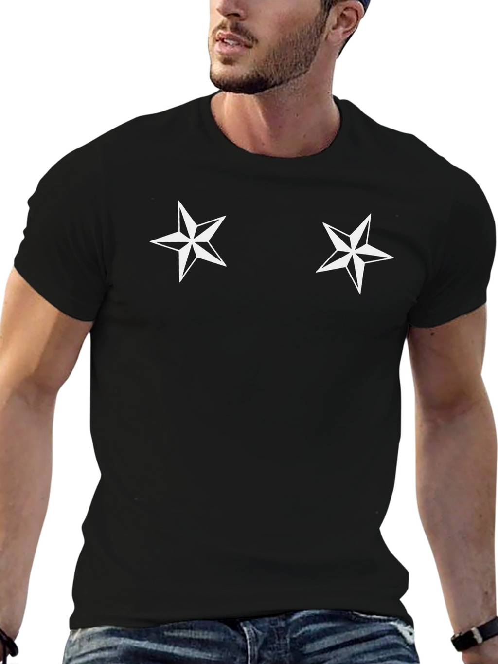 Nautical Star Graphic Tee - Classic Black Cotton