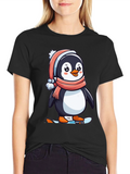 Penguin Skateboarder Black T-Shirt