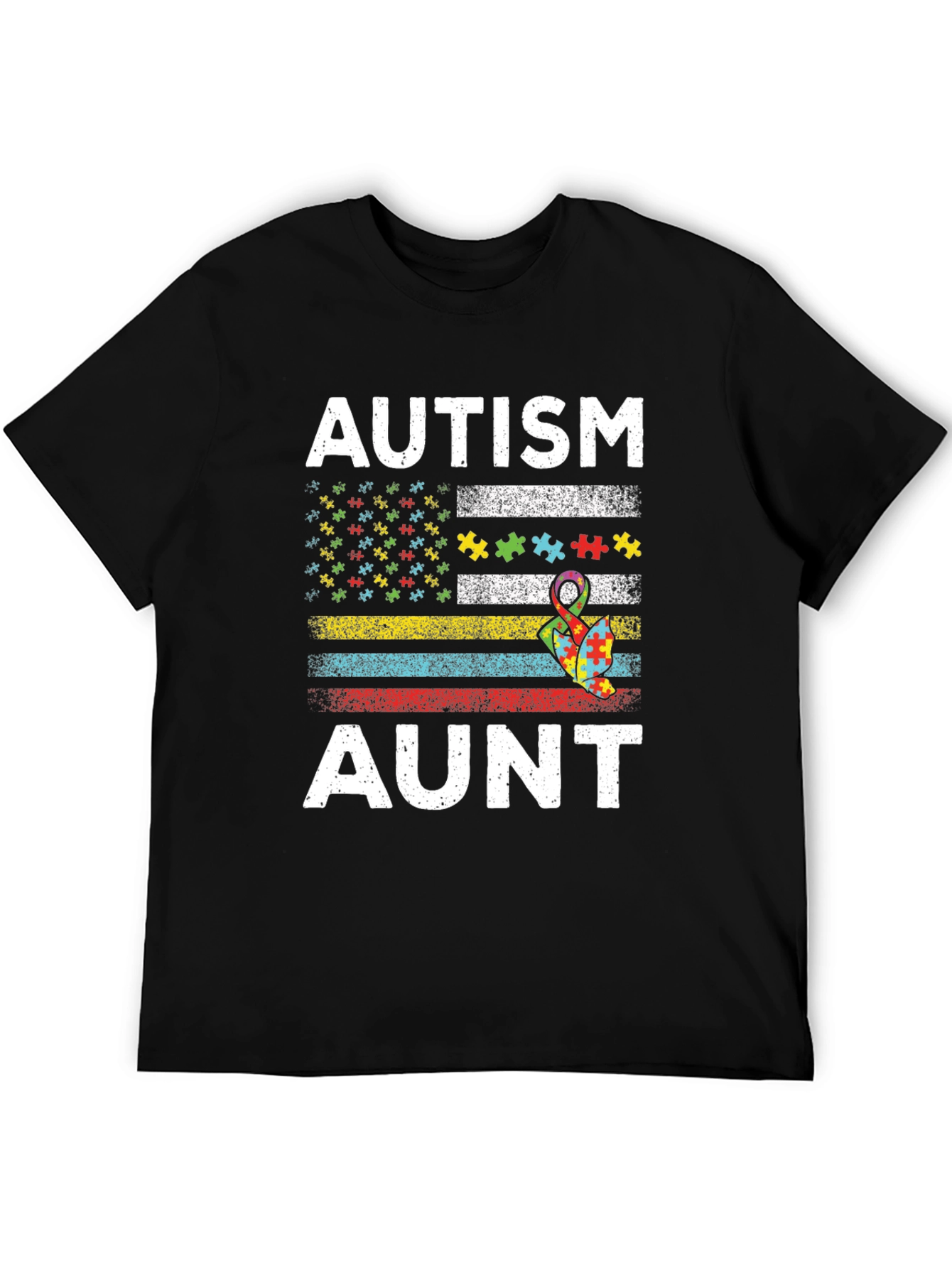 Autism Aunt Awareness Tee - Puzzle Flag Design