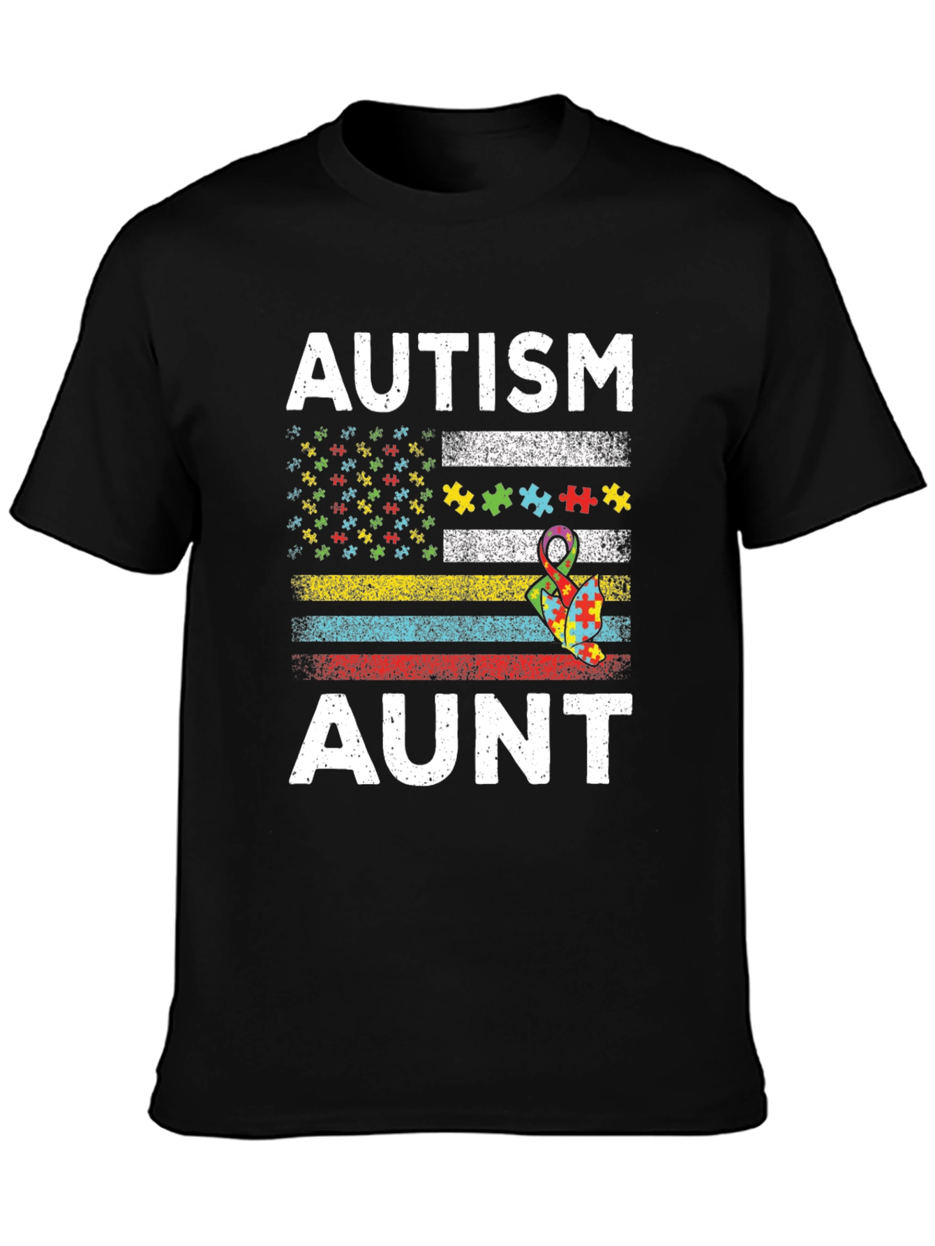 Autism Aunt Awareness Tee - Puzzle Flag Design
