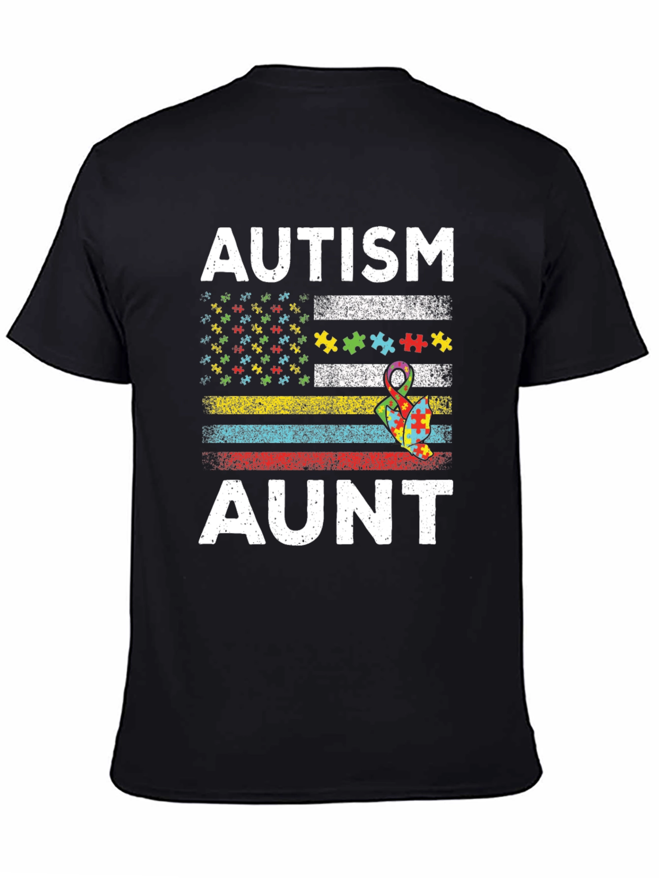 Autism Aunt Awareness Tee - Puzzle Flag Design