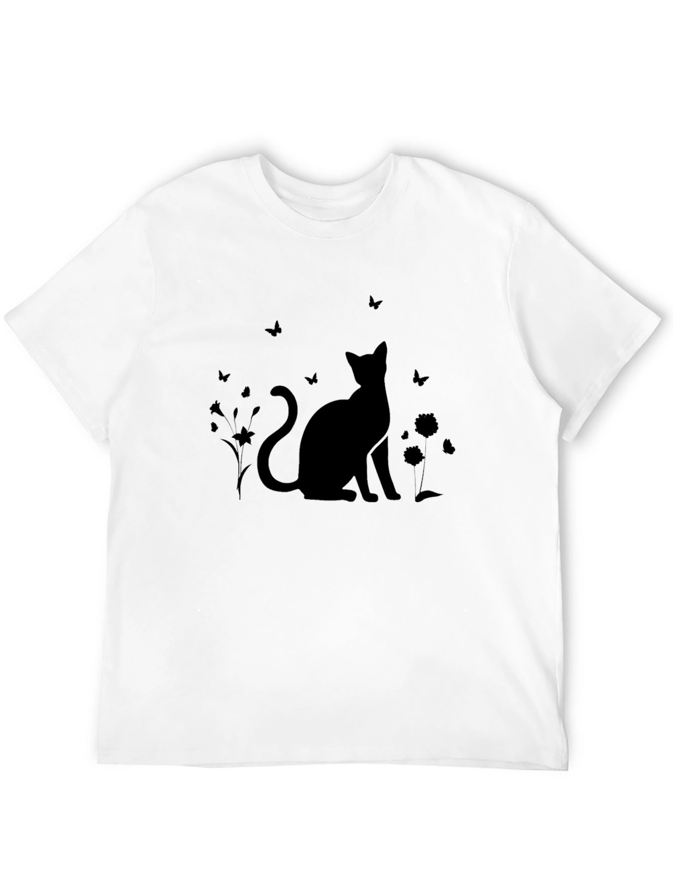 Silhouette Cat & Butterfly Black T-Shirt