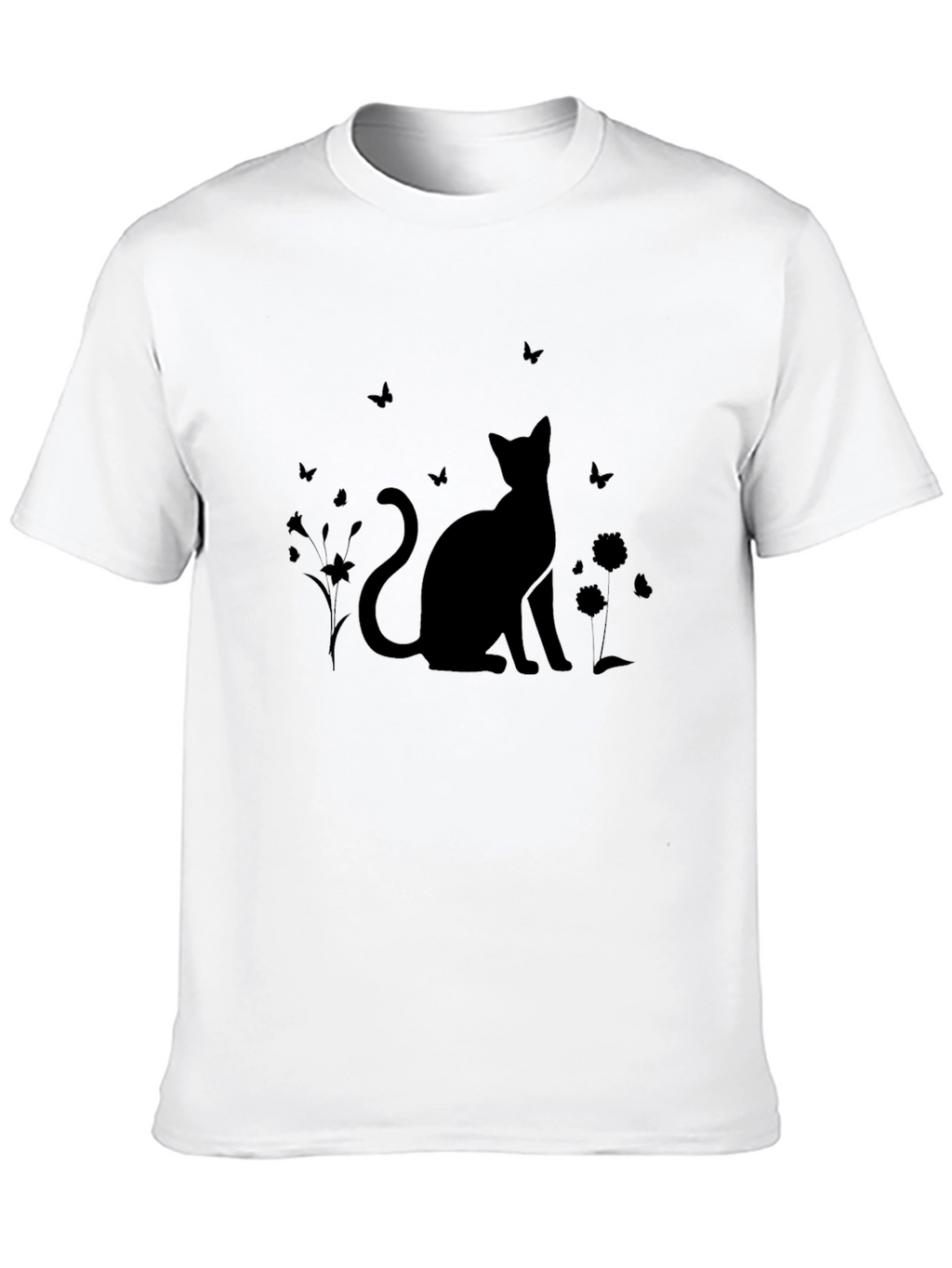 Silhouette Cat & Butterfly Black T-Shirt