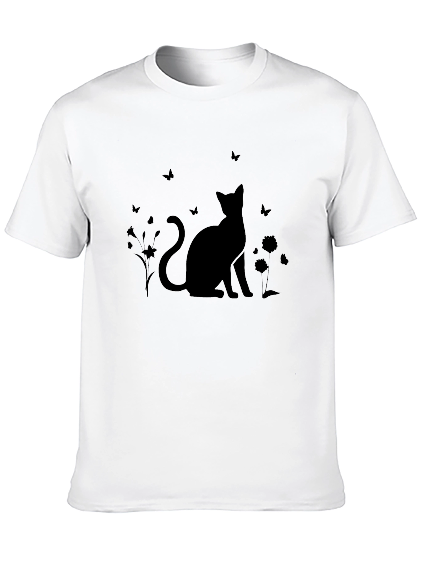 Silhouette Cat & Butterfly Black T-Shirt