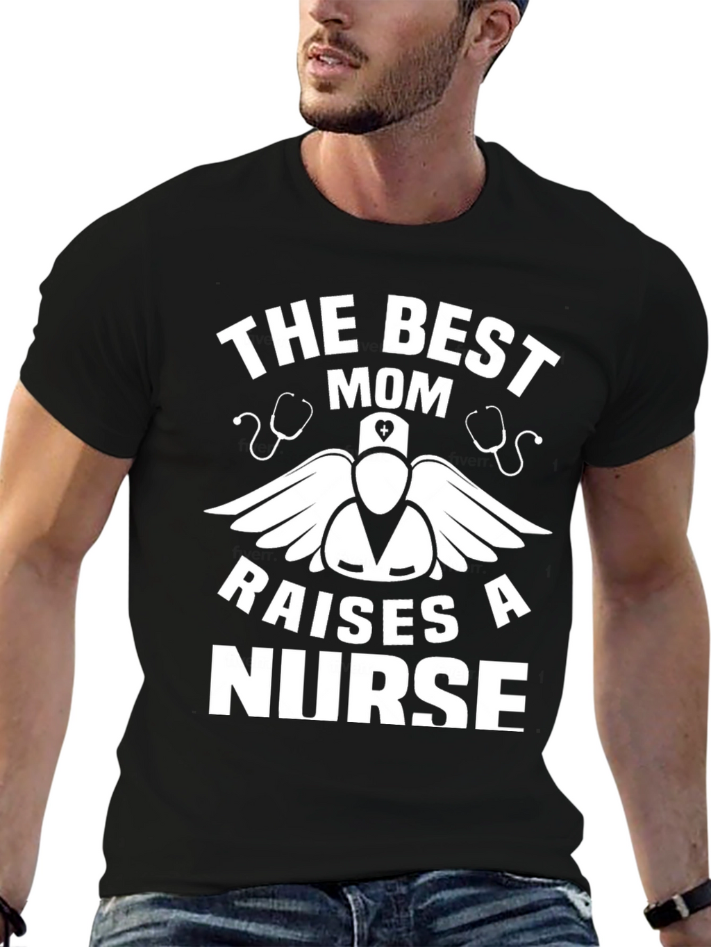 The Best Mom Raises a Nurse Black Graphic Tee