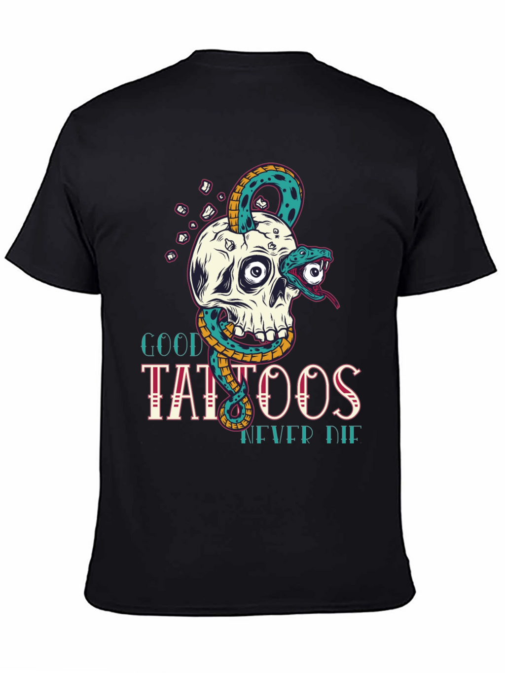 Skull Snake Tattoo Graphic Tee - Mens Black T-Shirt