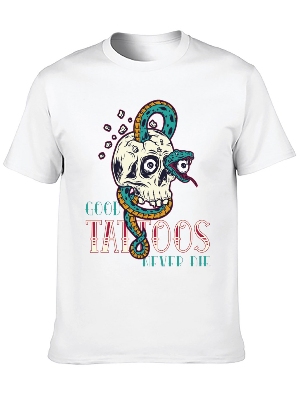 Skull Snake Tattoo Graphic Tee - Mens Black T-Shirt