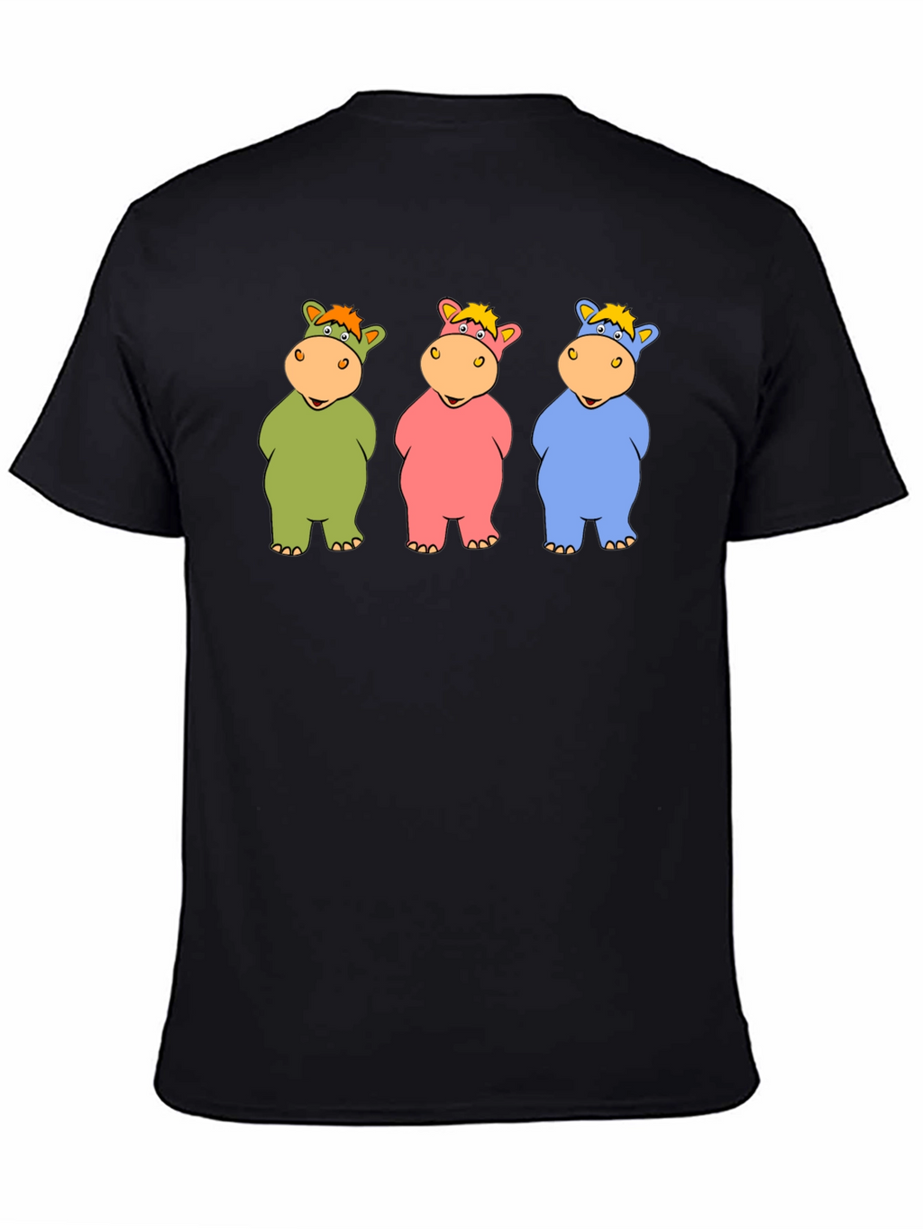 Cartoon Hippo Trio Black T-Shirt