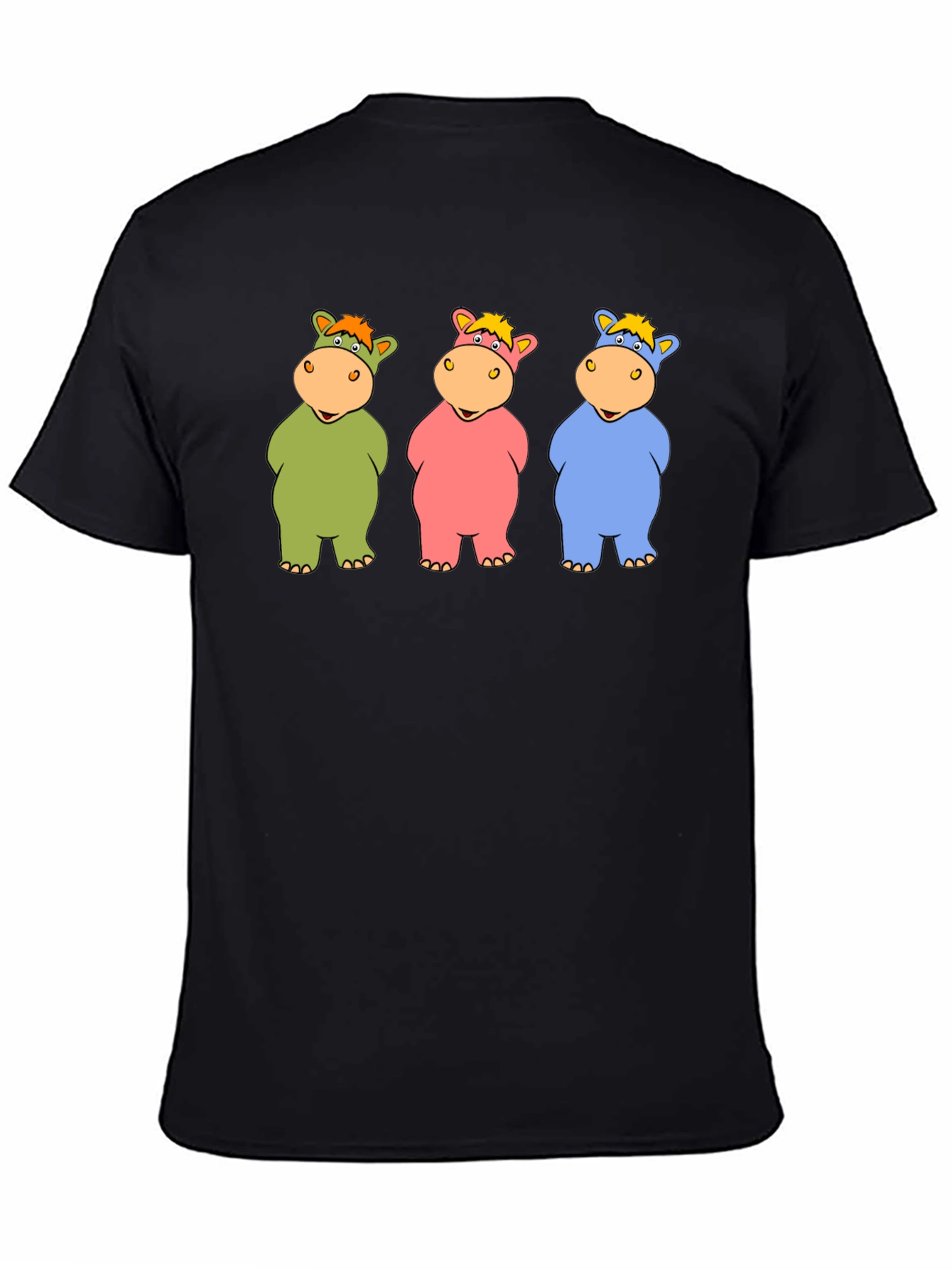 Cartoon Hippo Trio Black T-Shirt
