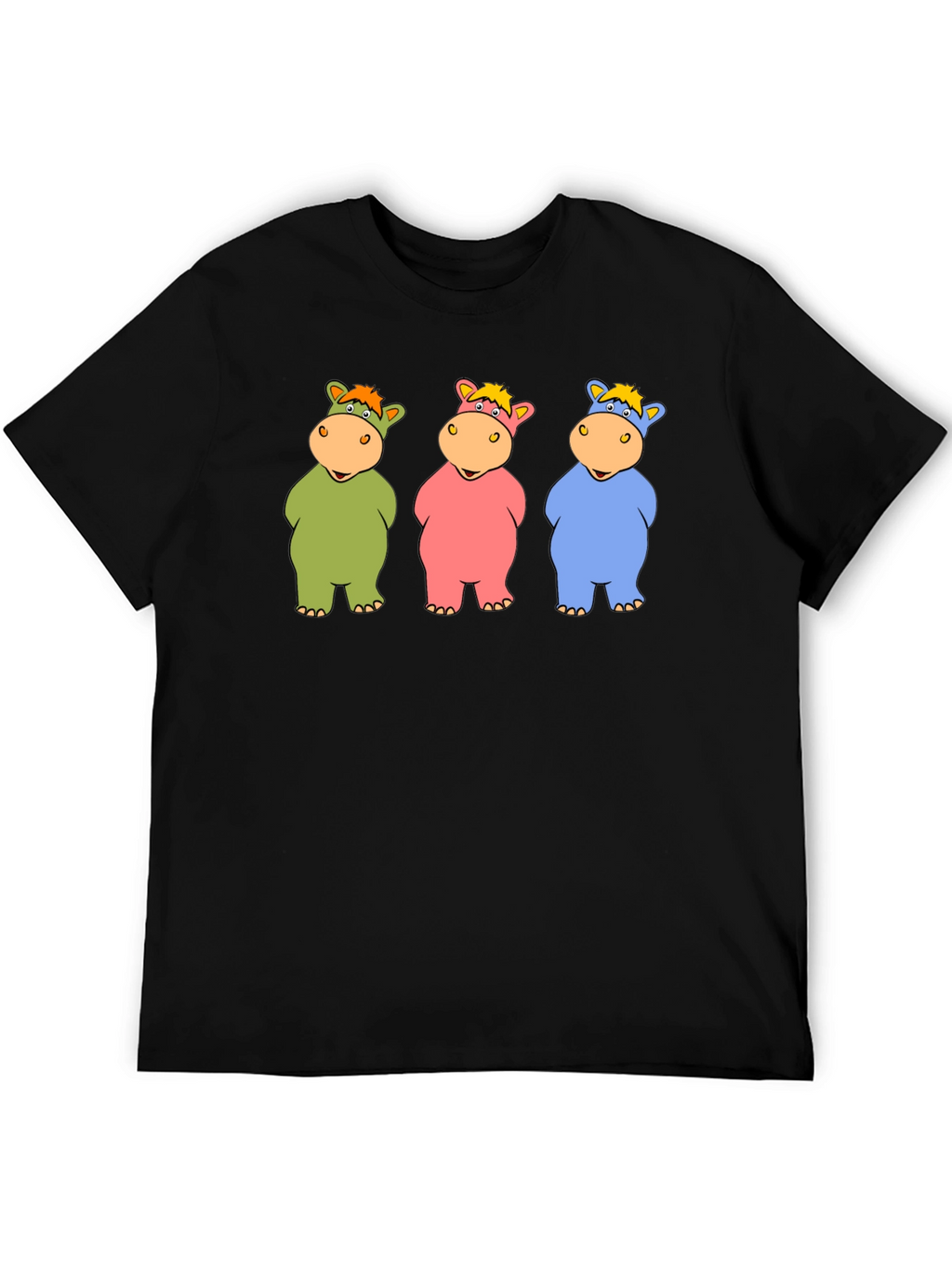 Cartoon Hippo Trio Black T-Shirt