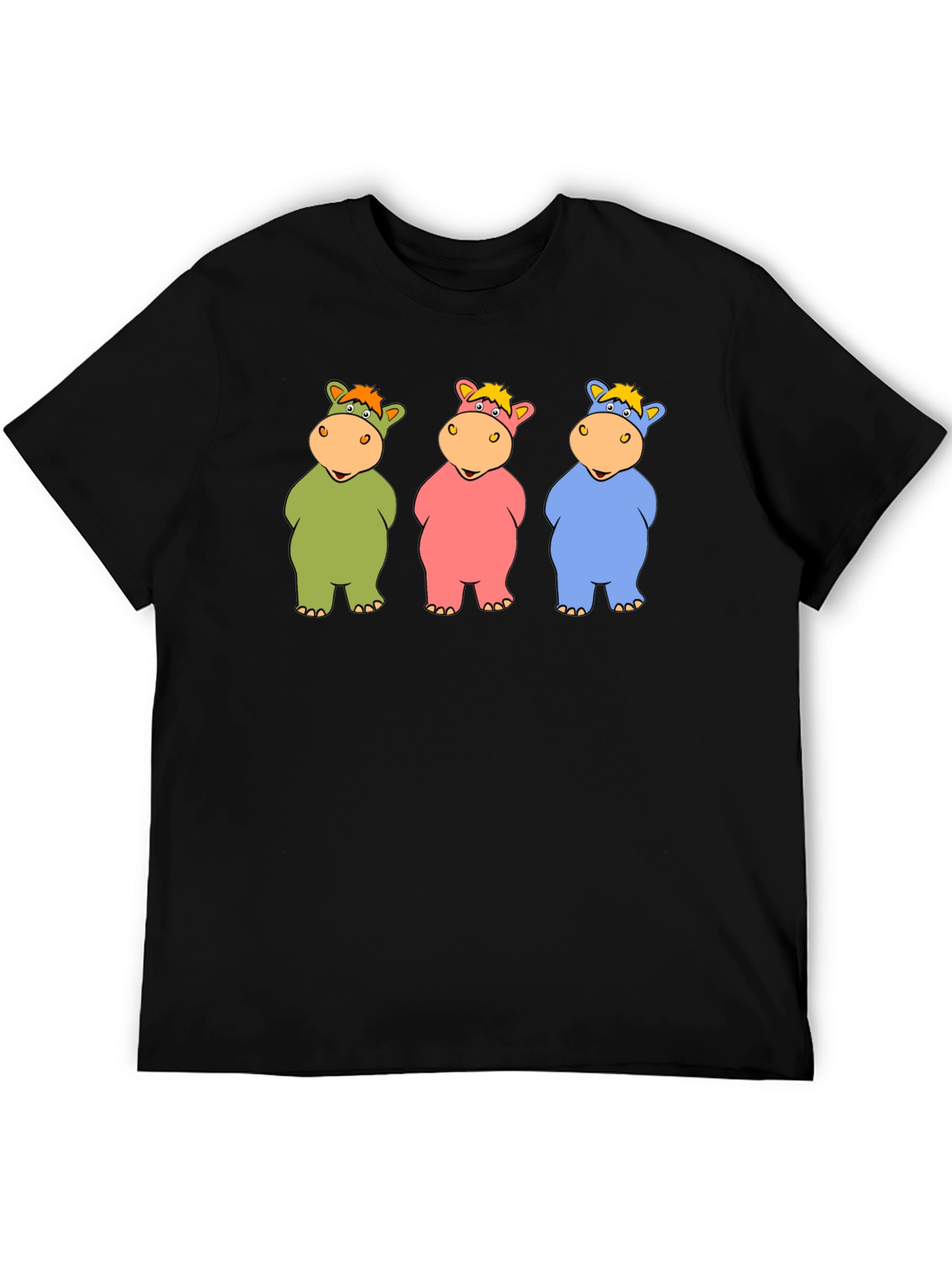 Cartoon Hippo Trio Black T-Shirt