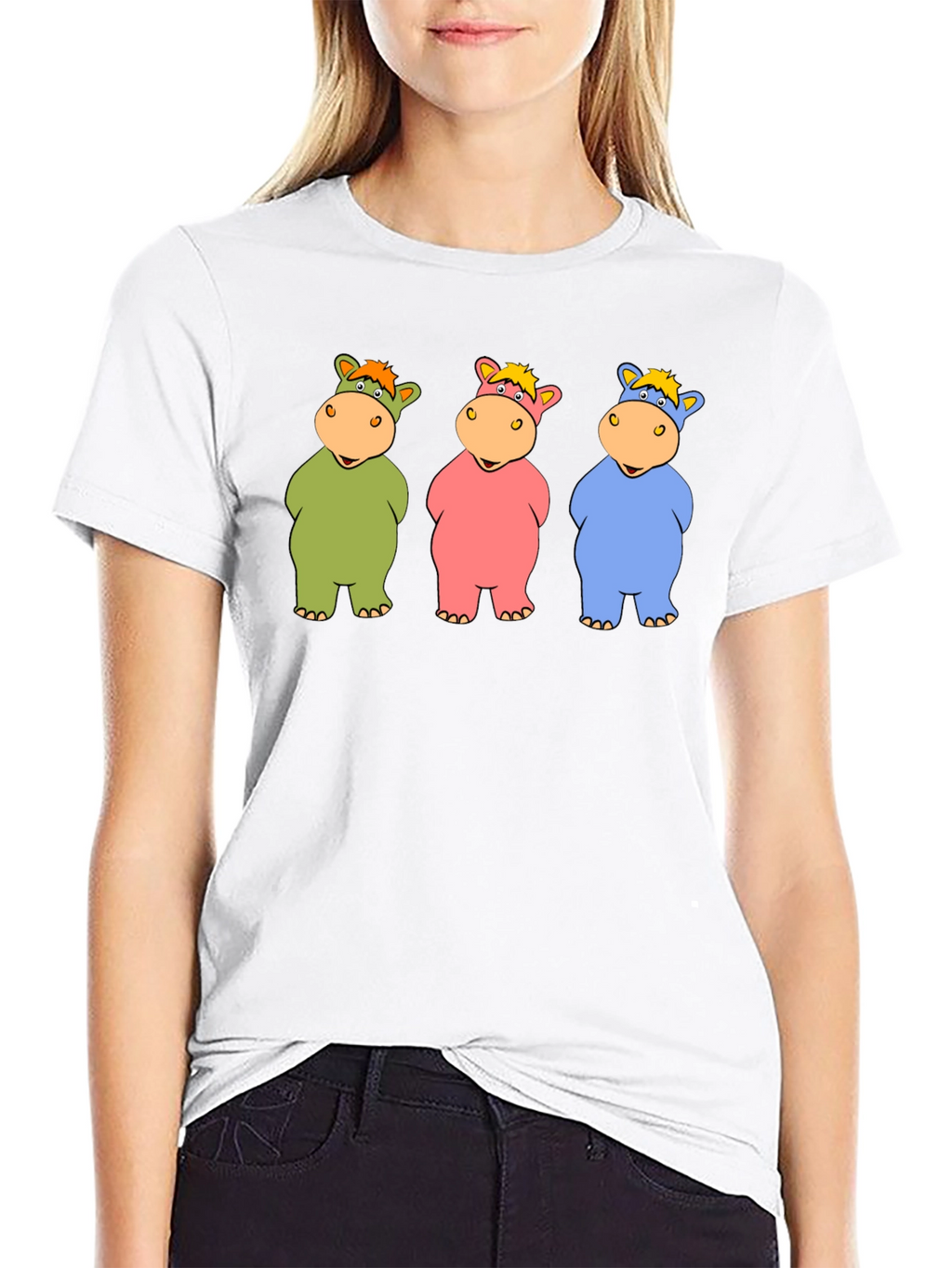 Cartoon Hippo Trio Black T-Shirt