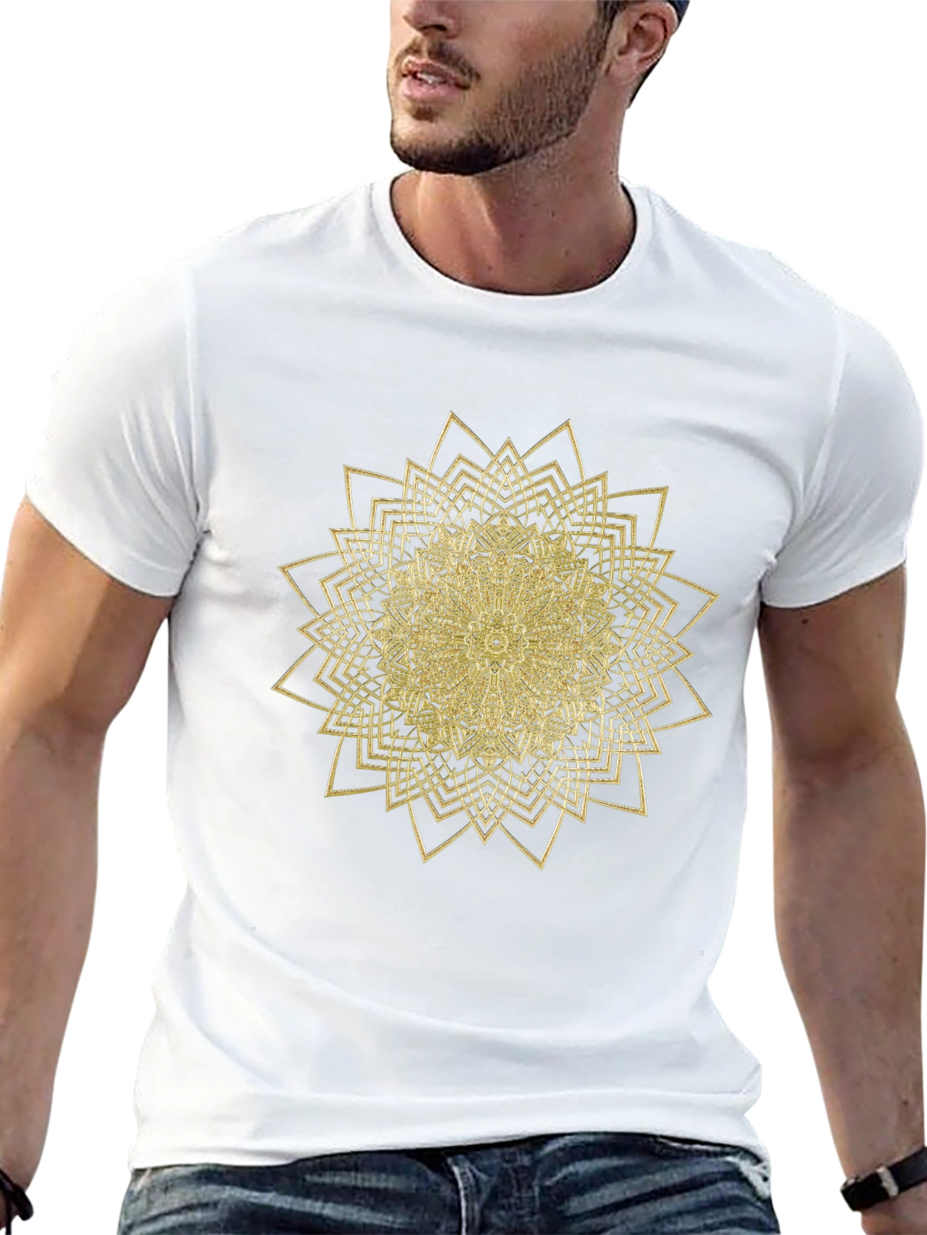 Mens Black T-Shirt with Gold Mandala Design