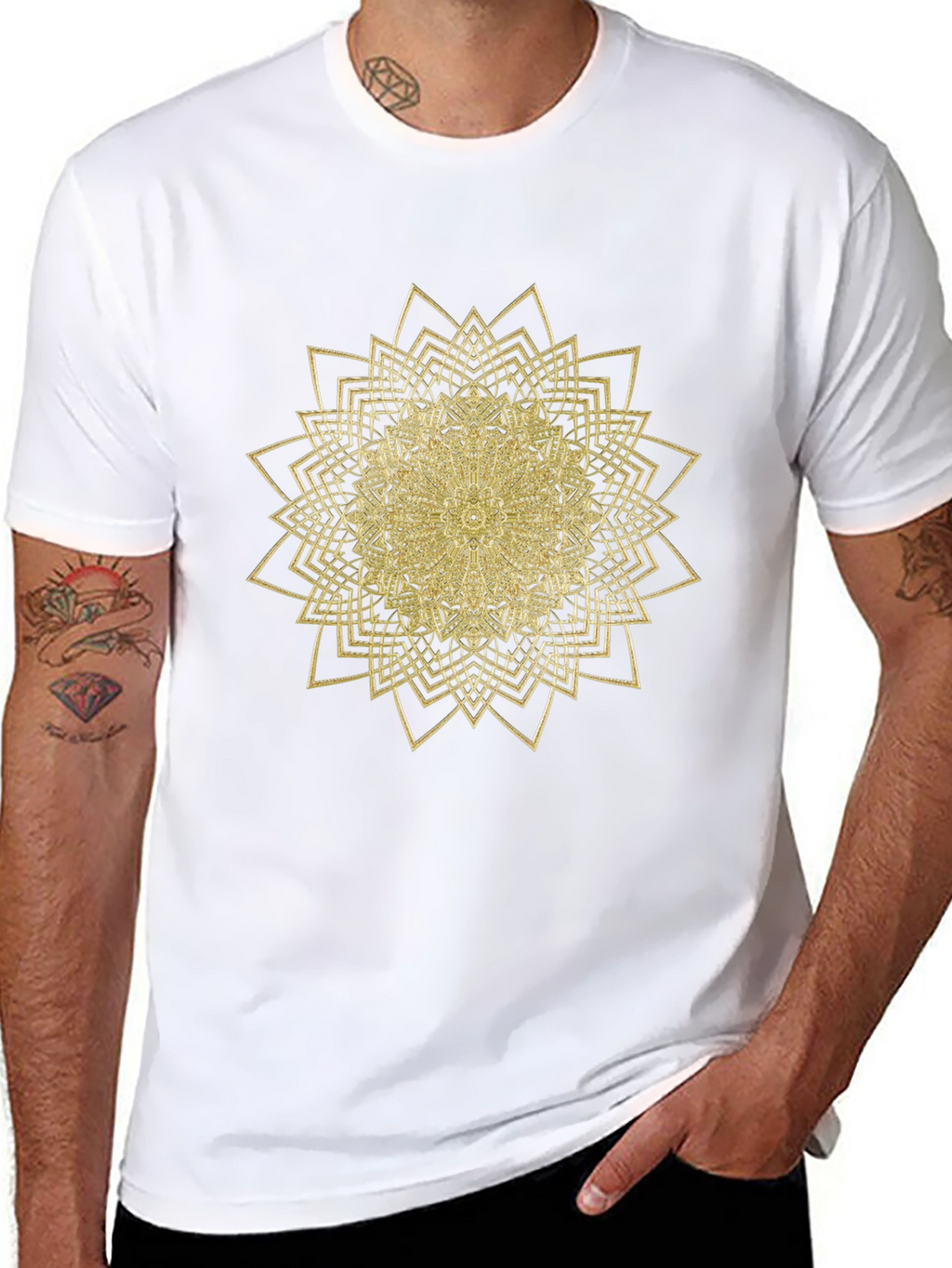 Mens Black T-Shirt with Gold Mandala Design