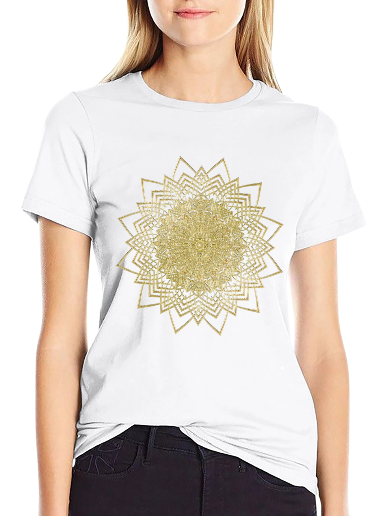 Mens Black T-Shirt with Gold Mandala Design
