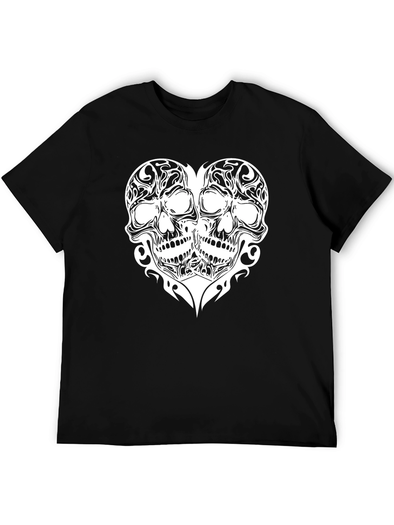 Skull Heart Graphic Print Black T-Shirt