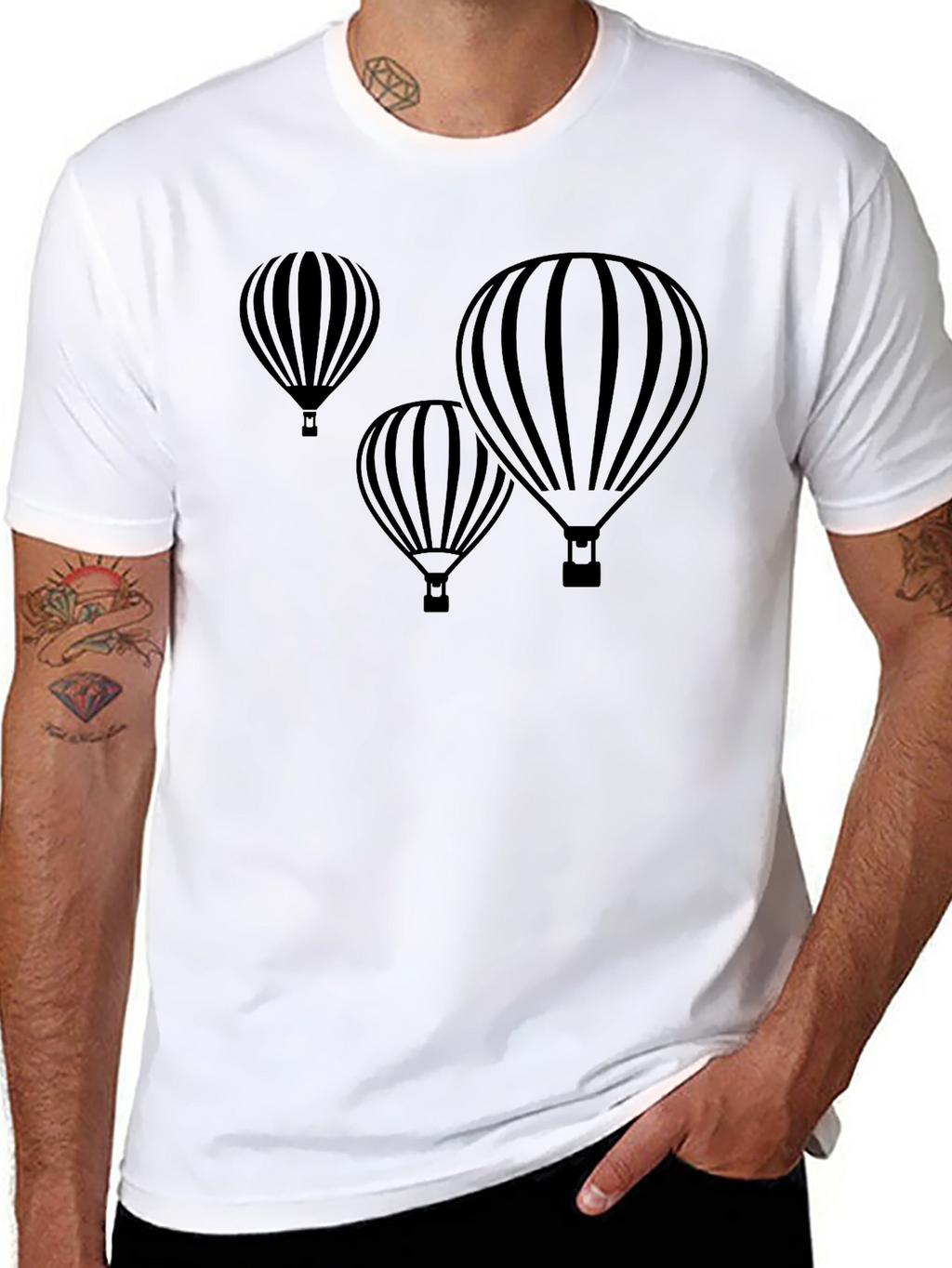 Mens Black Hot Air Balloon Graphic T-Shirt
