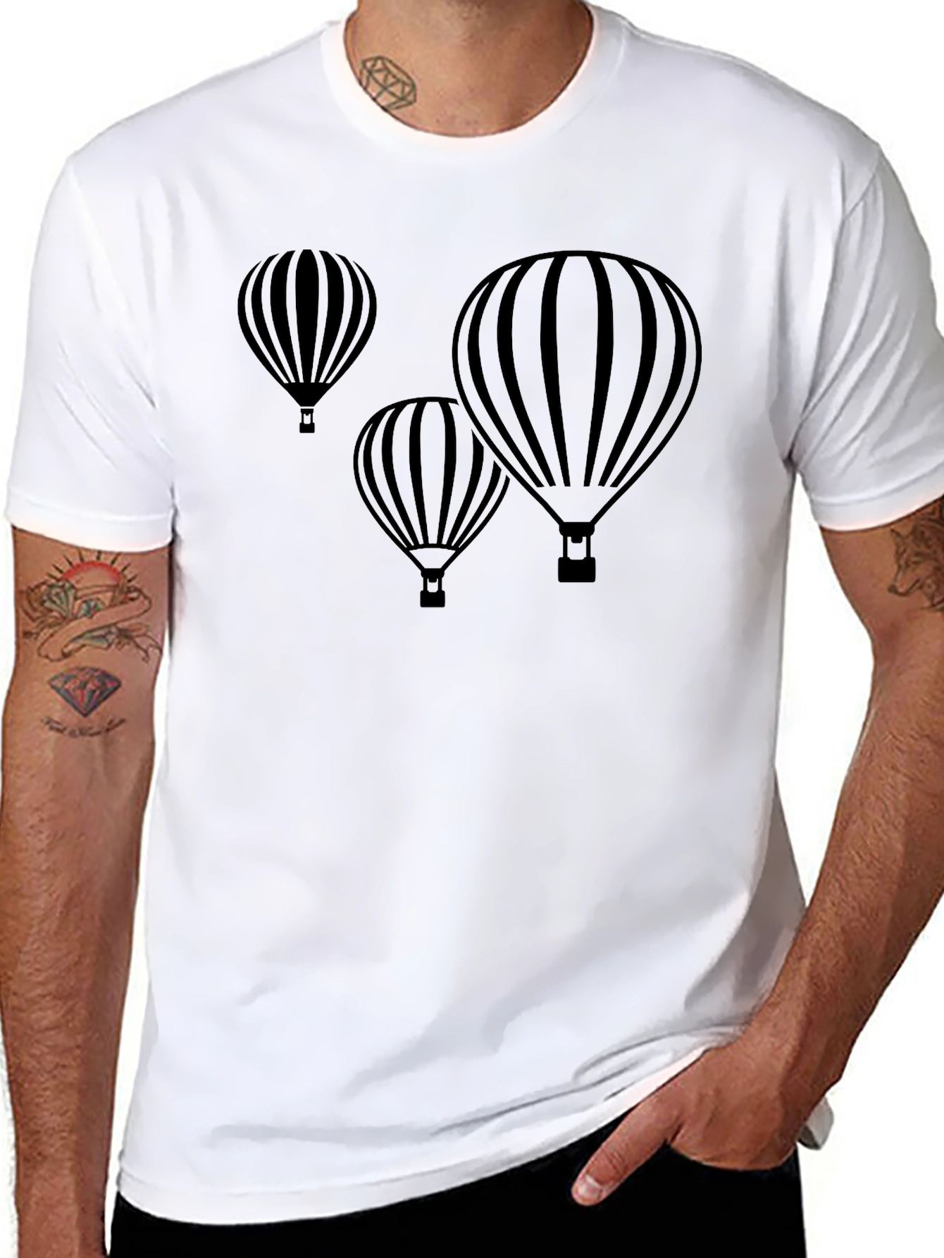 Mens Black Hot Air Balloon Graphic T-Shirt
