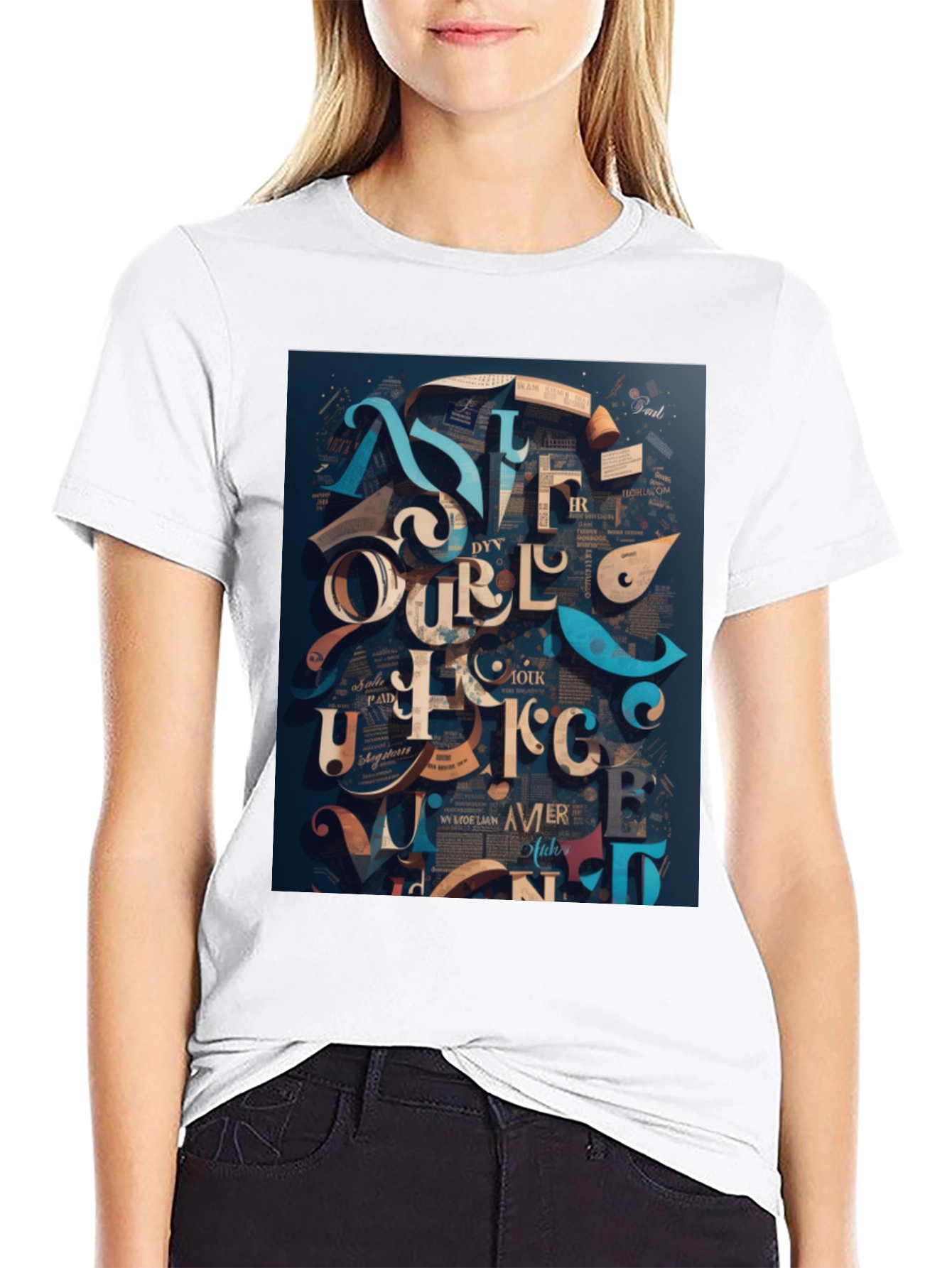 Abstract Lettering Graphic Tee - Black