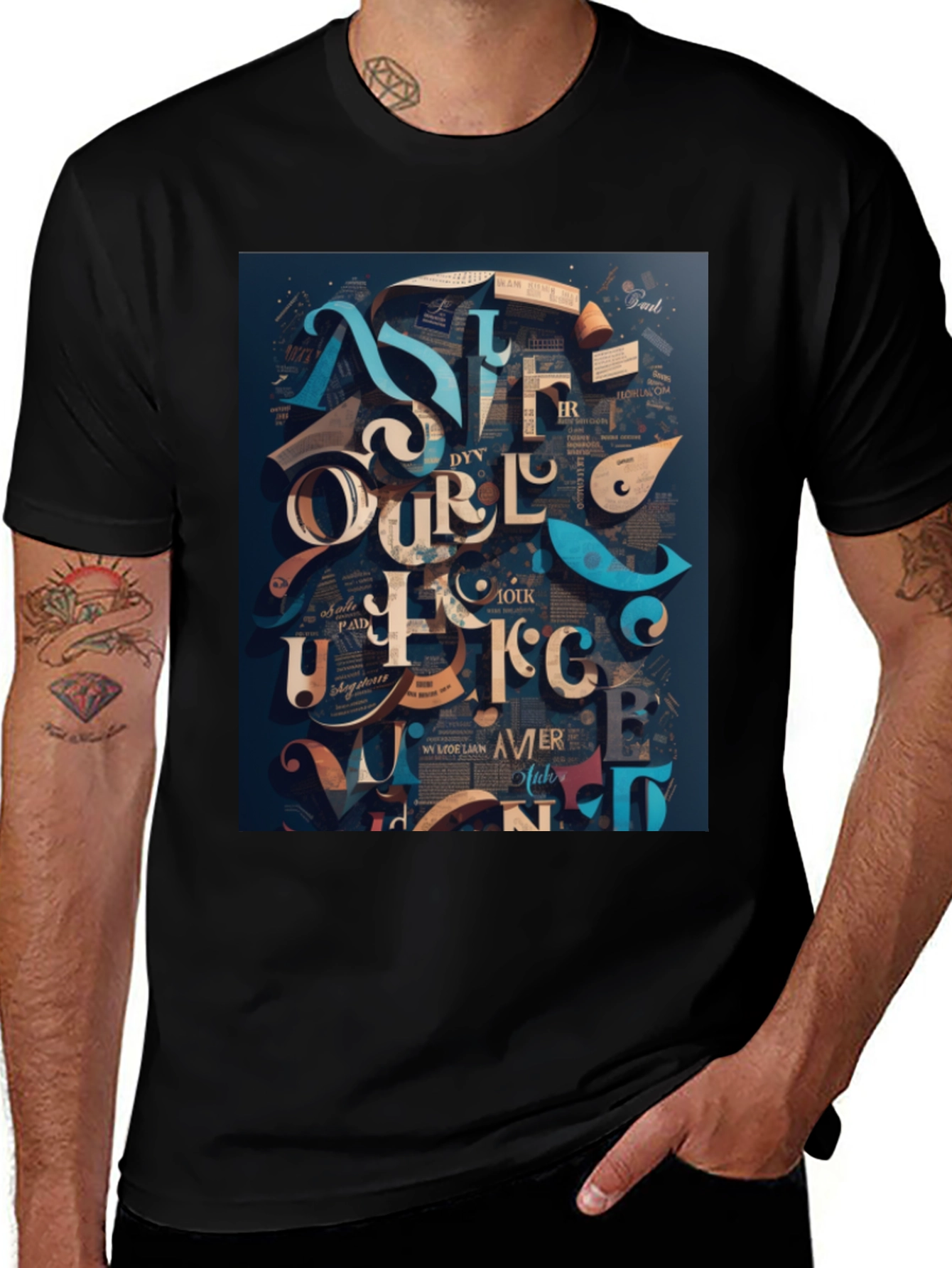 Abstract Lettering Graphic Tee - Black