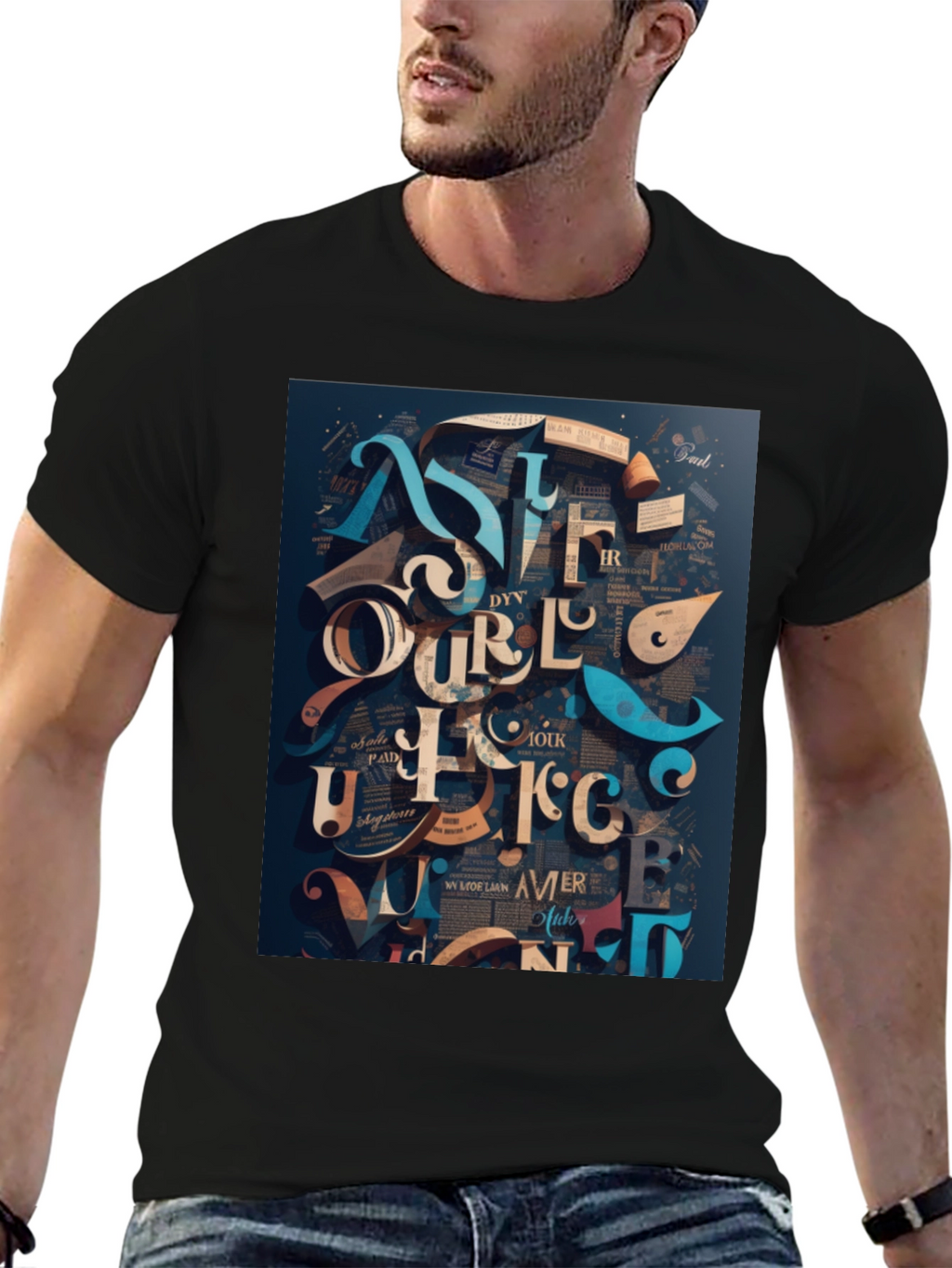 Abstract Lettering Graphic Tee - Black