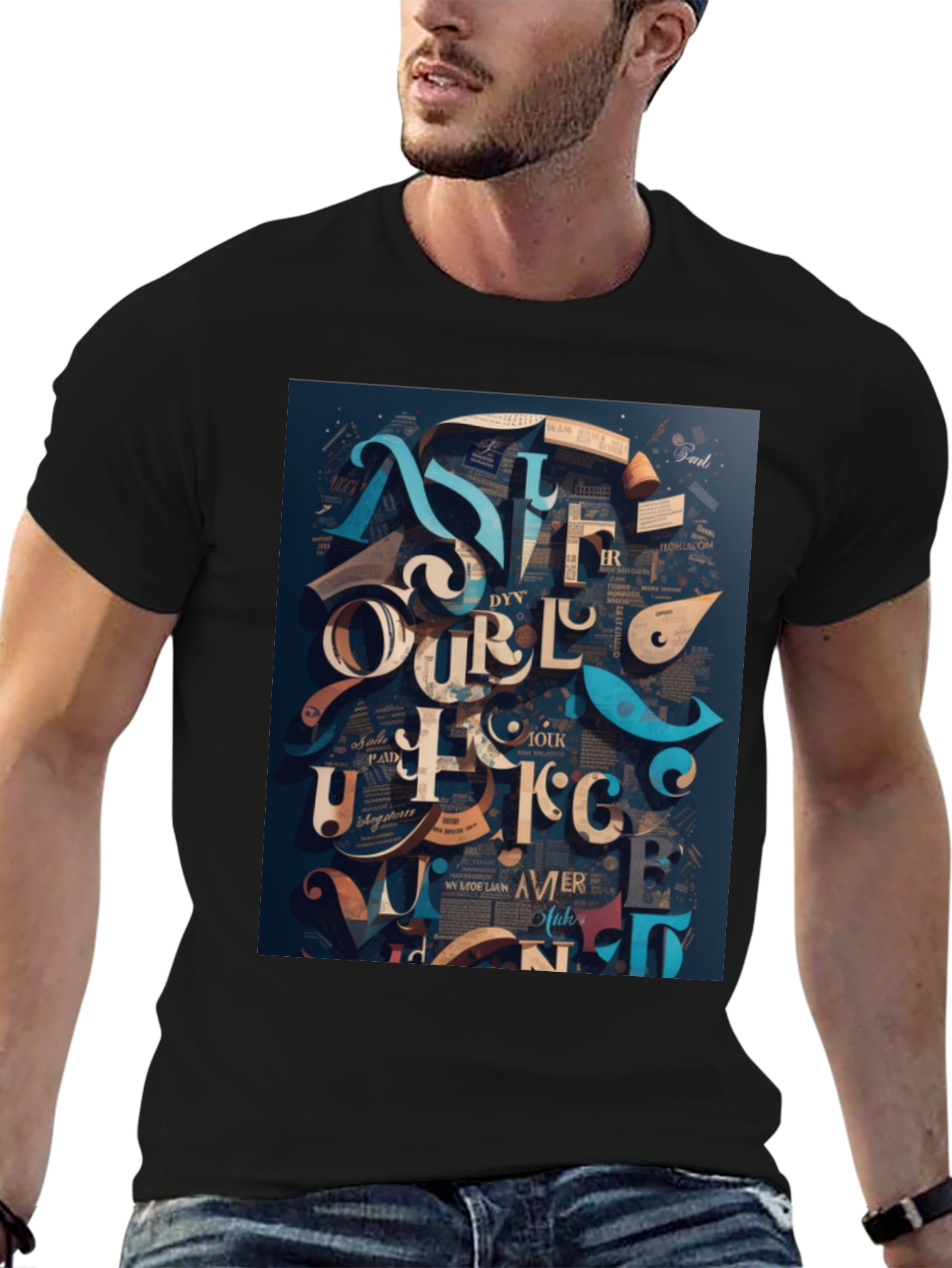 Abstract Lettering Graphic Tee - Black