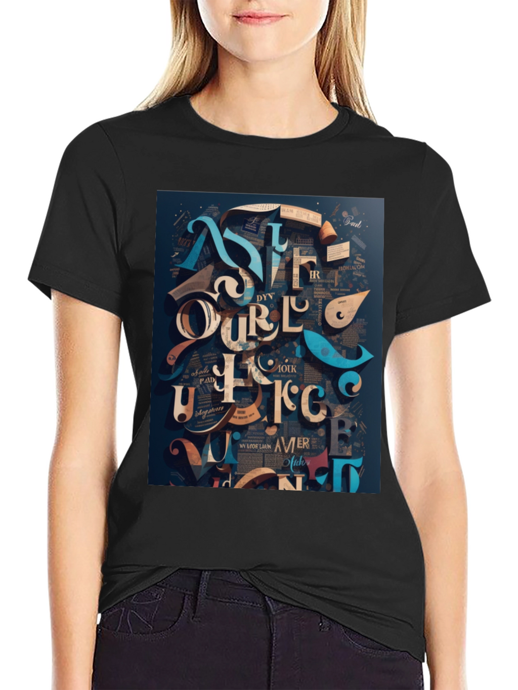 Abstract Lettering Graphic Tee - Black