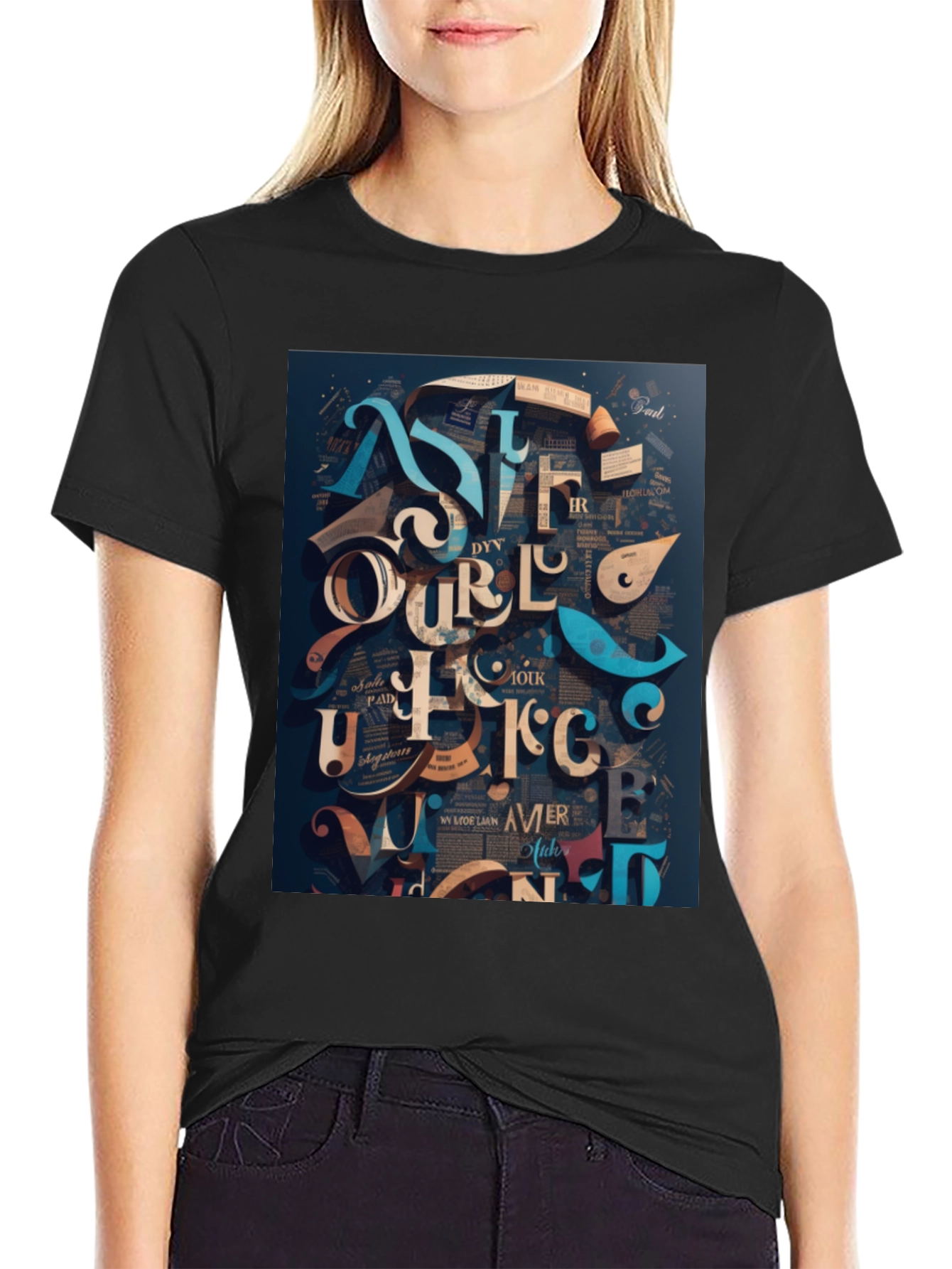 Abstract Lettering Graphic Tee - Black