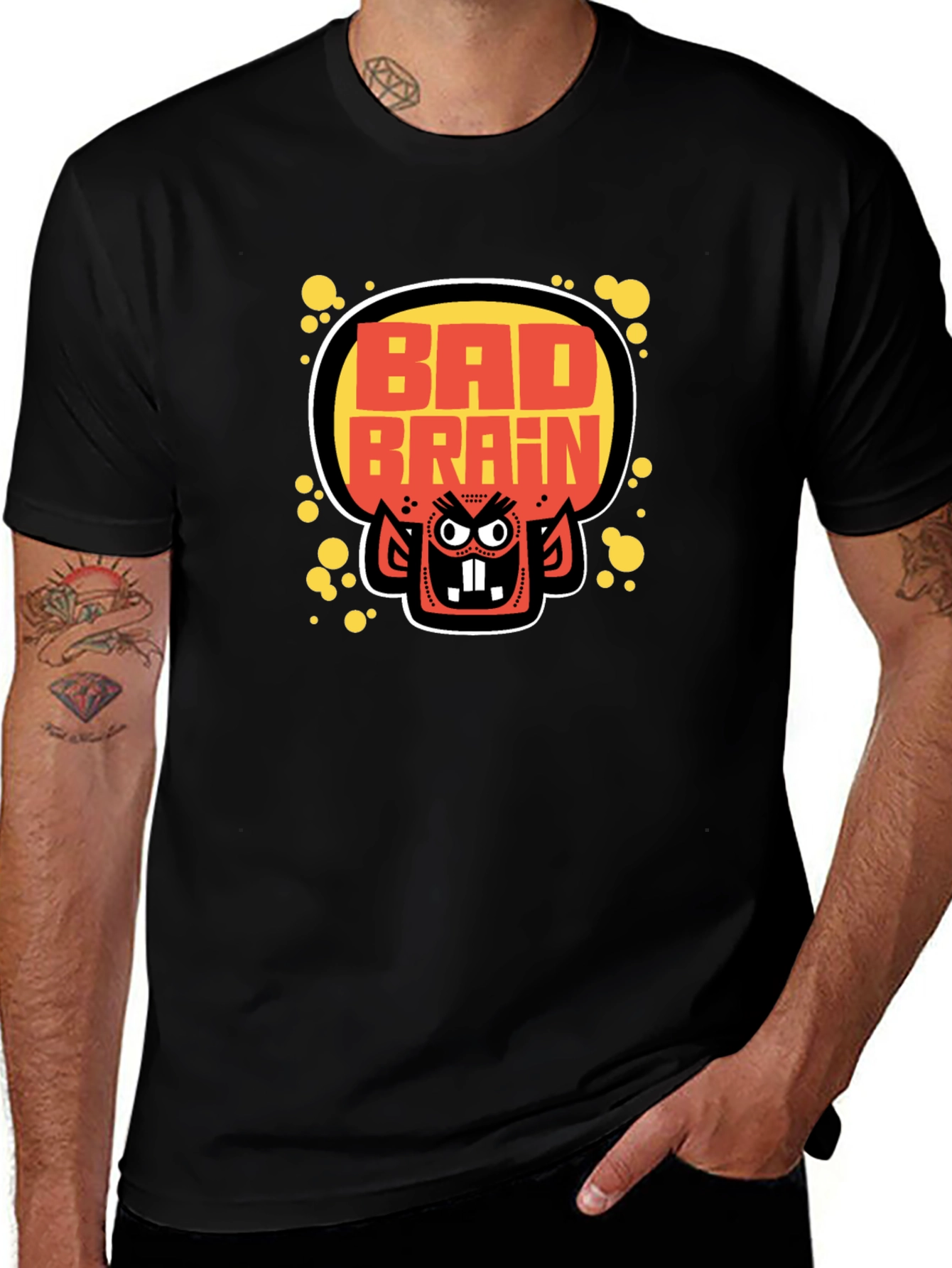 Bad Brains Cartoon Monster Graphic Black T-Shirt