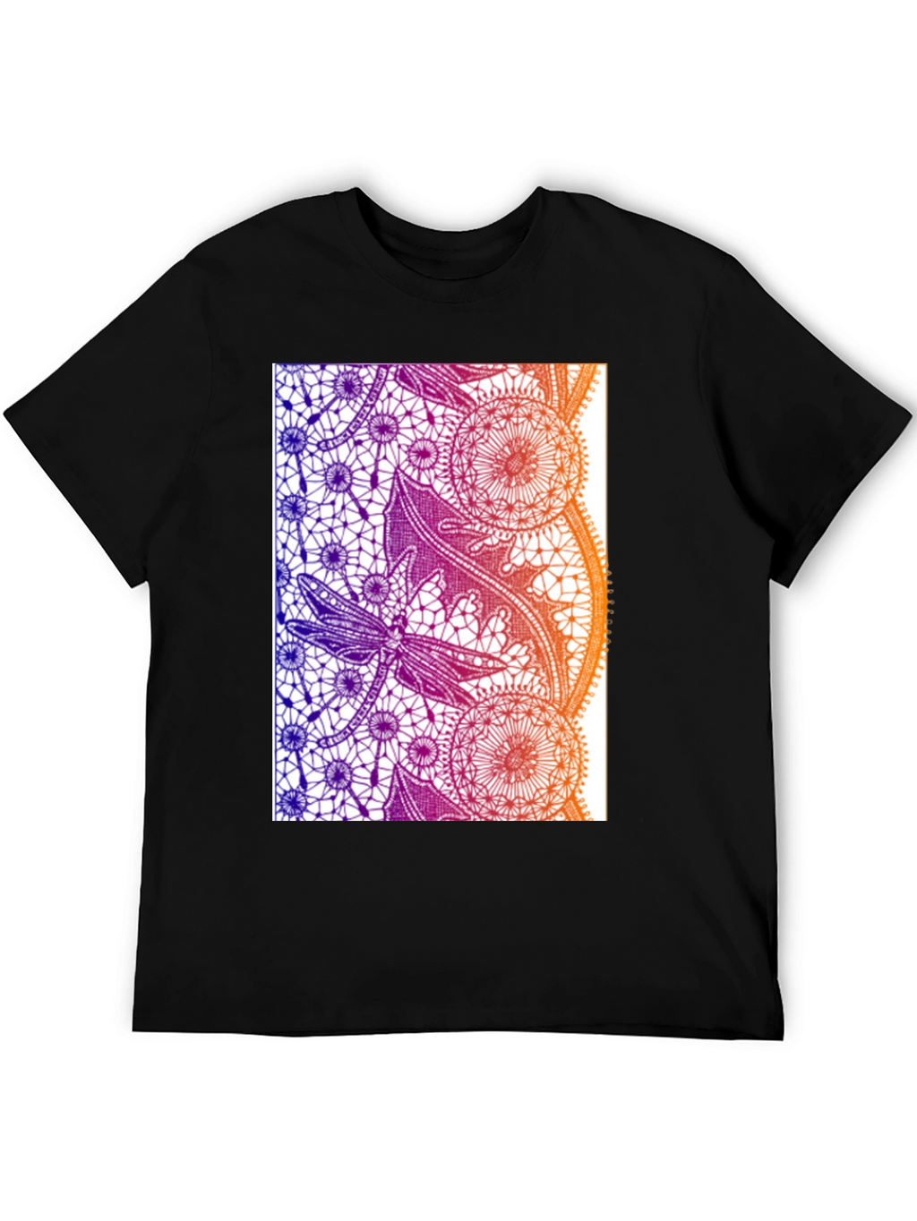 Lace Dragonfly Graphic Tee - Black Cotton Casual T-Shirt