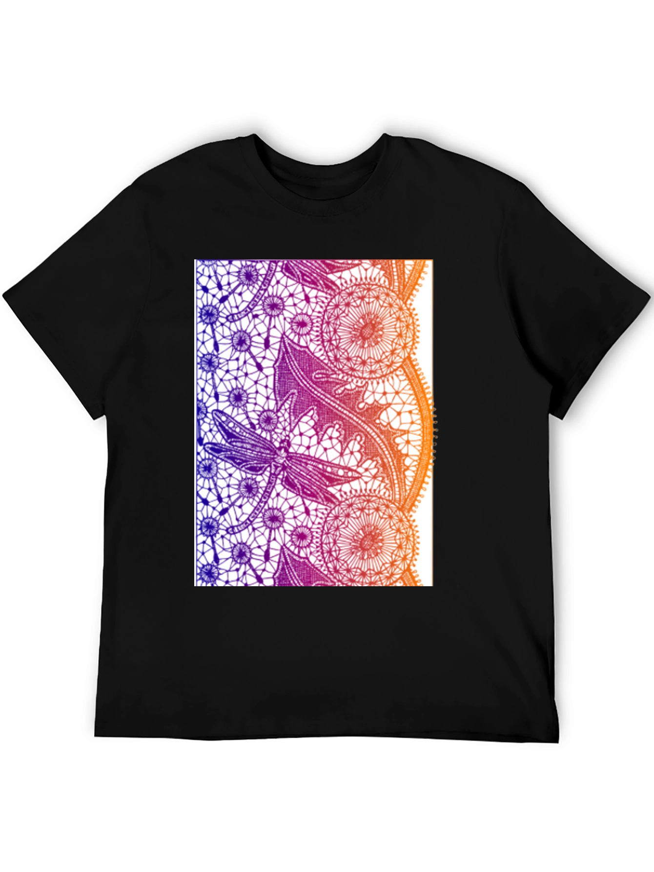 Lace Dragonfly Graphic Tee - Black Cotton Casual T-Shirt