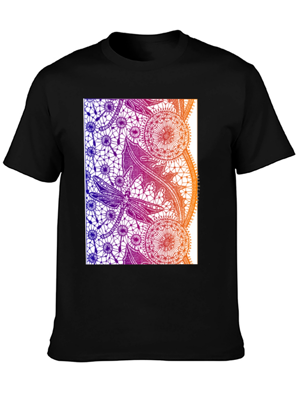 Lace Dragonfly Graphic Tee - Black Cotton Casual T-Shirt