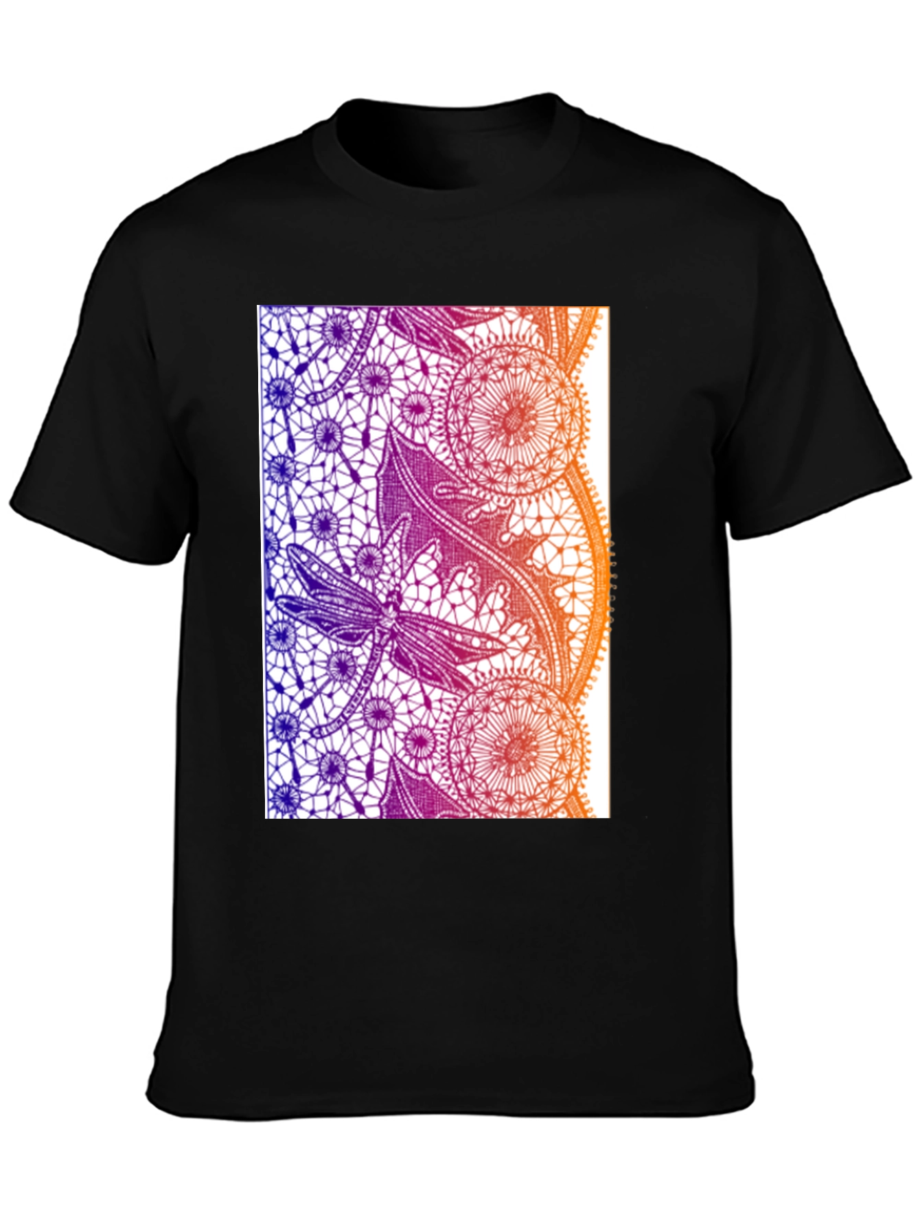 Lace Dragonfly Graphic Tee - Black Cotton Casual T-Shirt