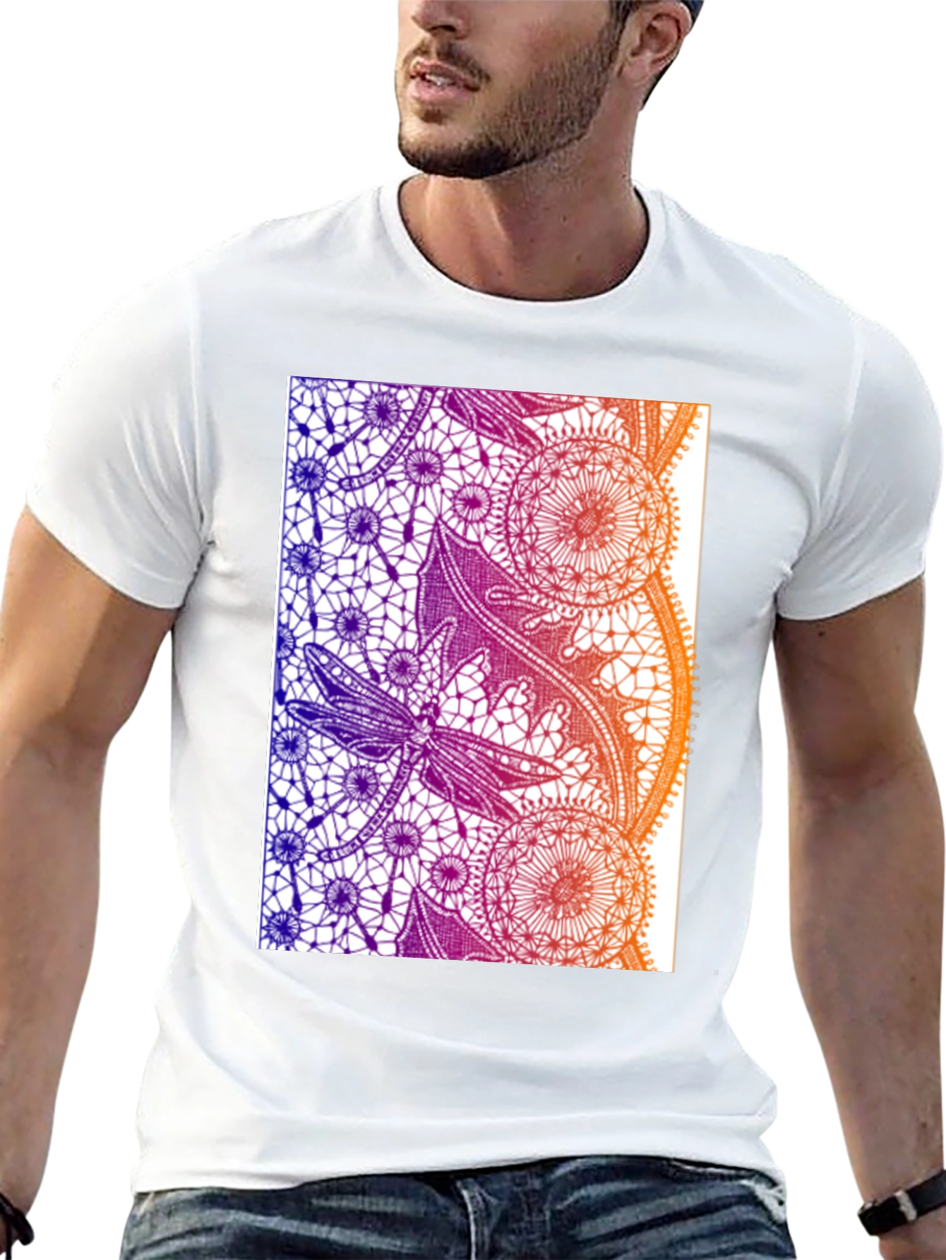 Lace Dragonfly Graphic Tee - Black Cotton Casual T-Shirt