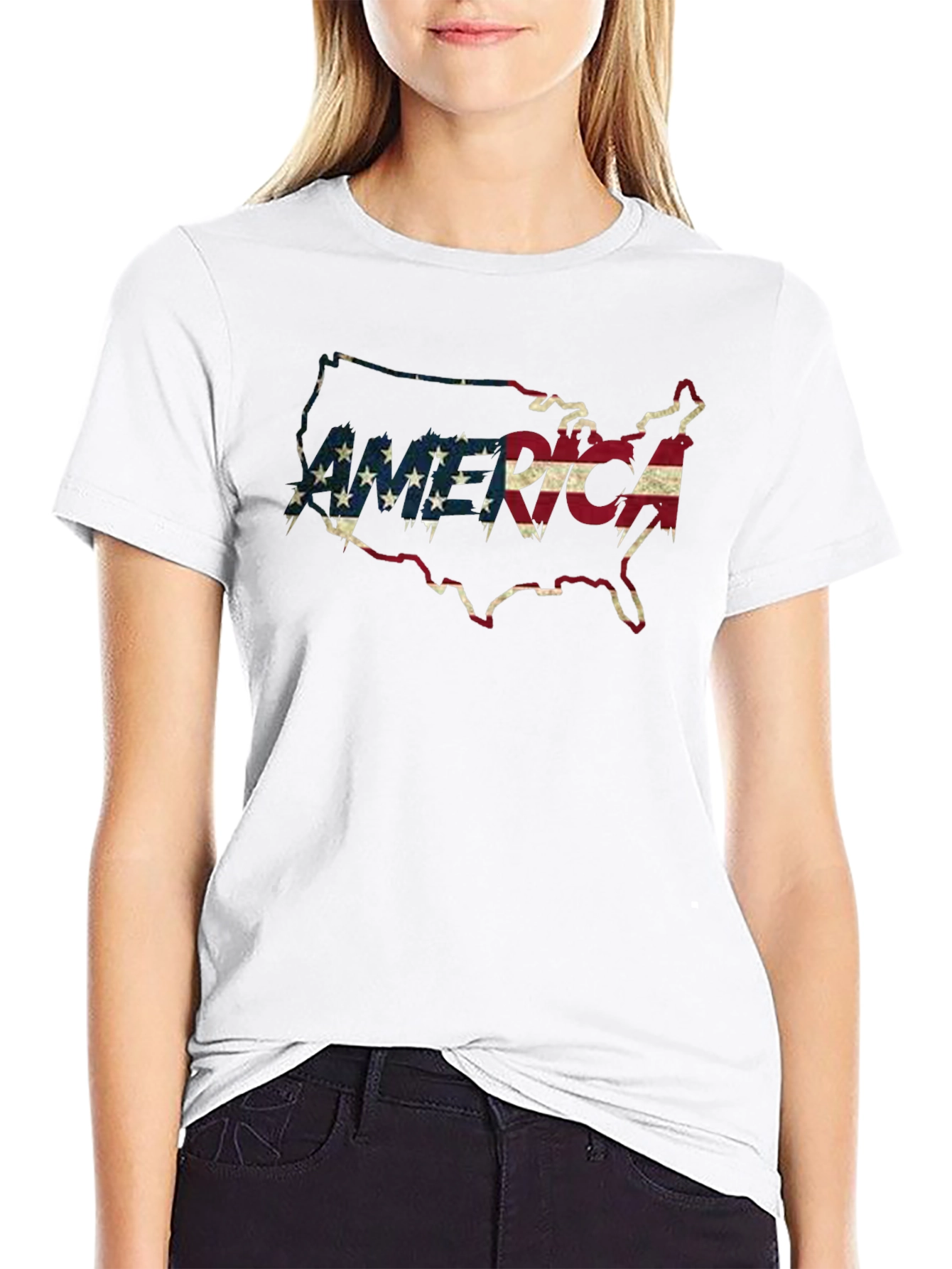 USA Flag Map Graphic Tee - Patriotic Black T-Shirt
