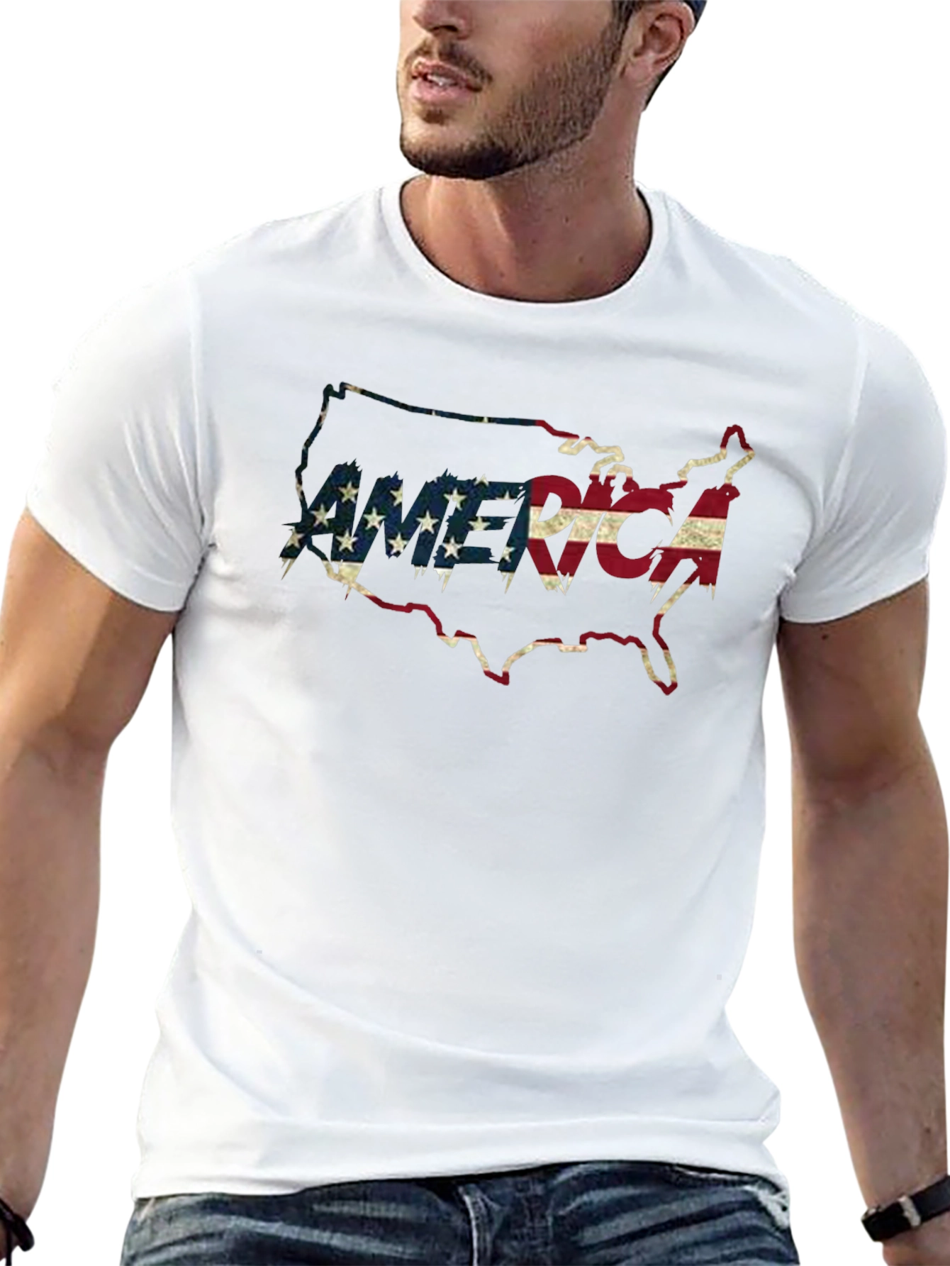 USA Flag Map Graphic Tee - Patriotic Black T-Shirt