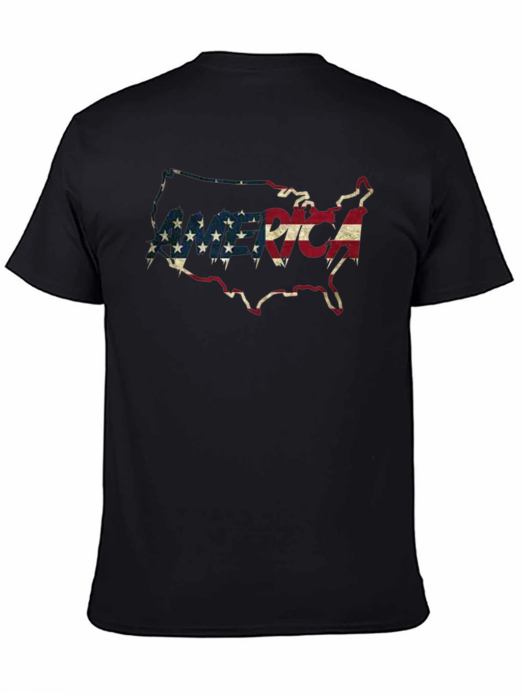 USA Flag Map Graphic Tee - Patriotic Black T-Shirt