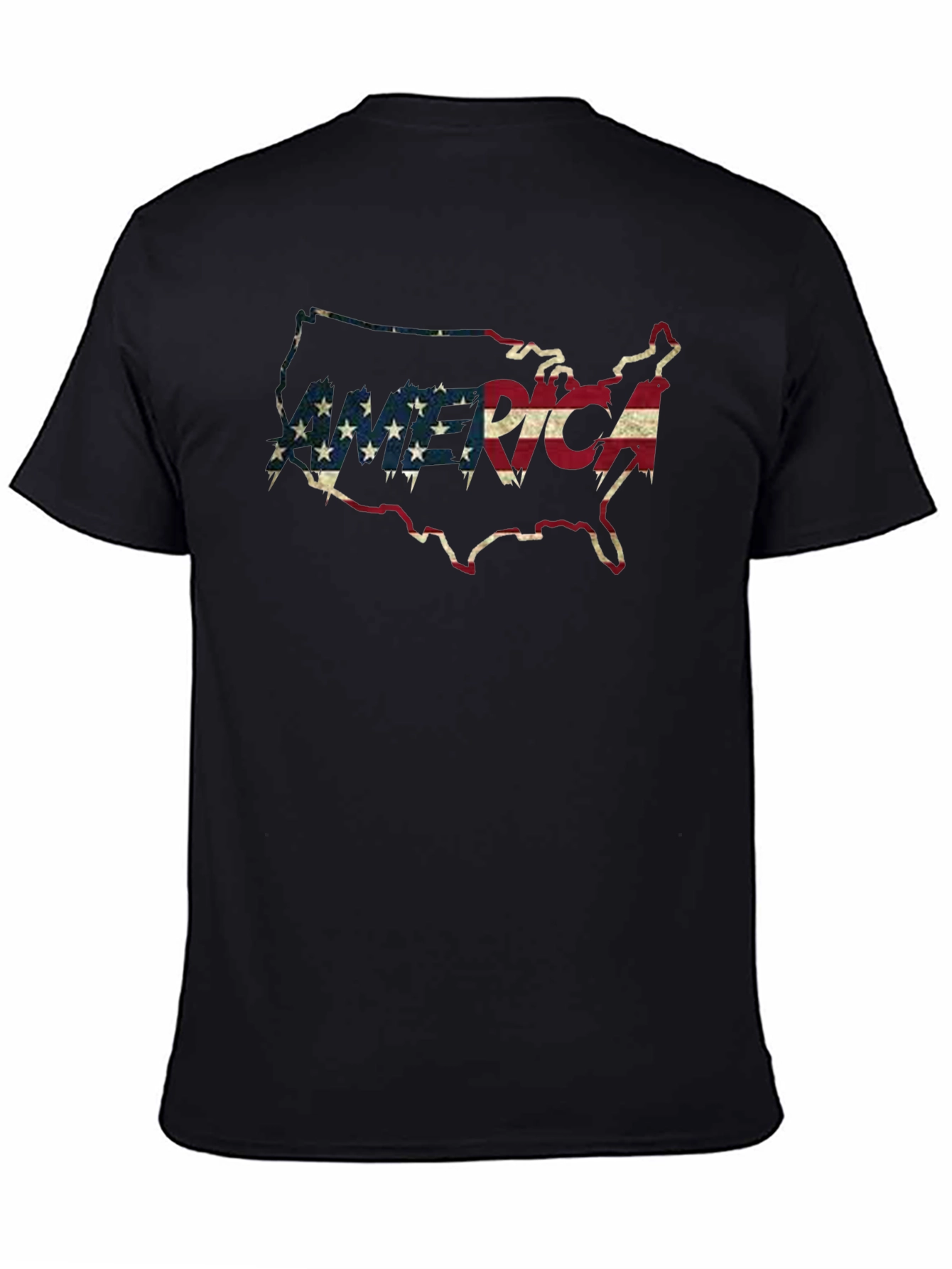 USA Flag Map Graphic Tee - Patriotic Black T-Shirt
