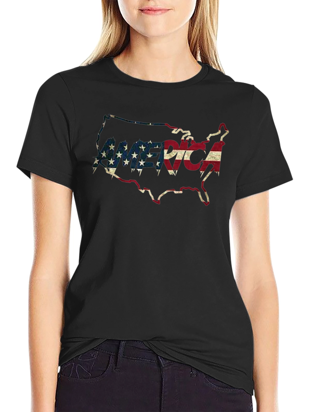 USA Flag Map Graphic Tee - Patriotic Black T-Shirt